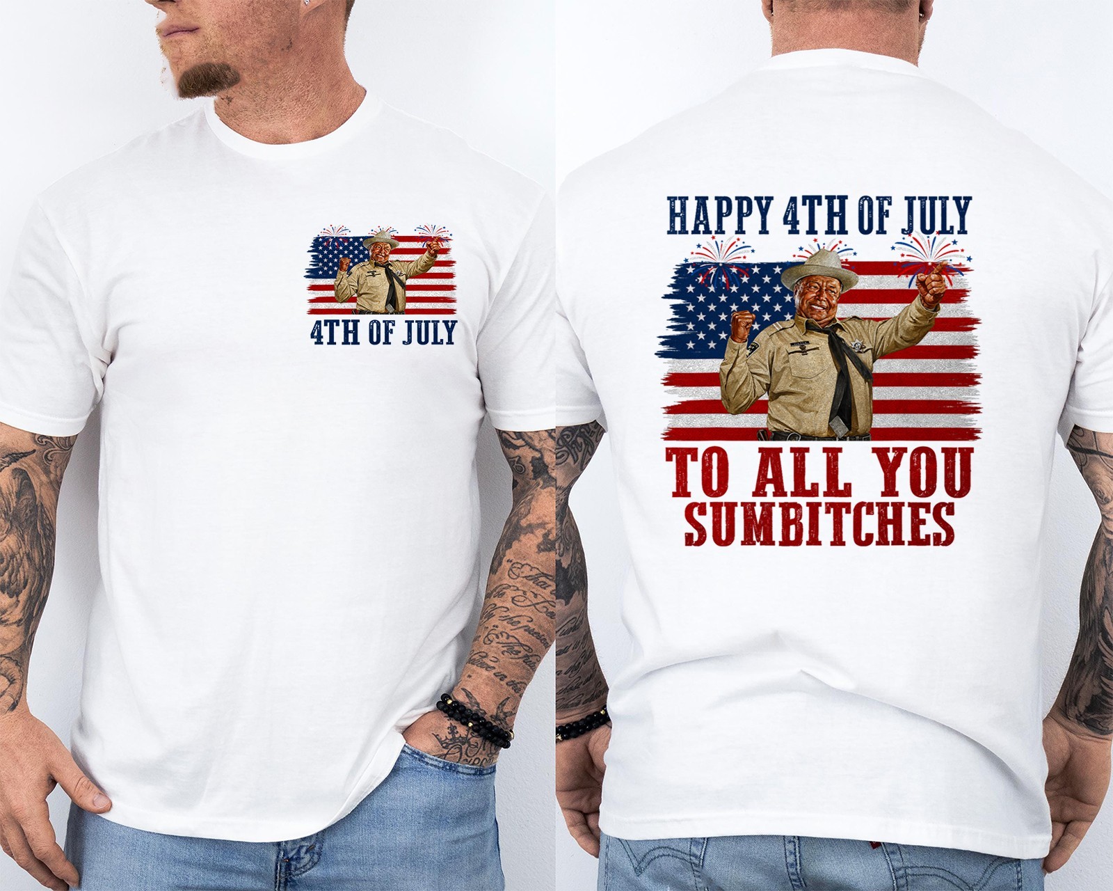 Happy 4th Of July To All You Sumbitches Humor Front & Back T-Shirt gallery
