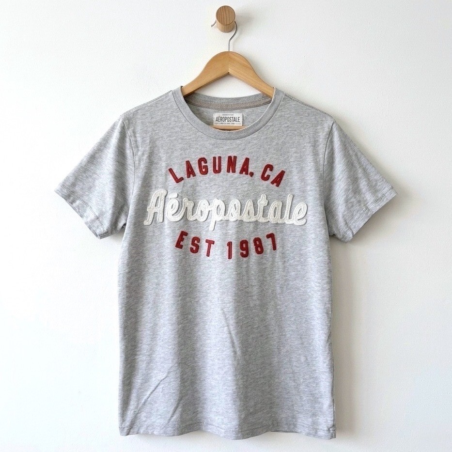Aeropostale Mens Laguna CA Graphic T-Shirt Gray Medium Y2K Patches READ gallery