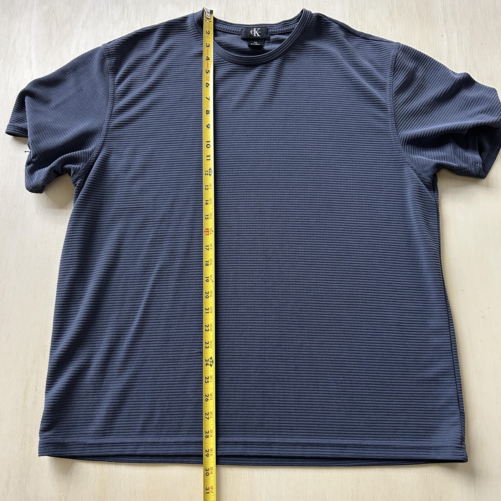 Calvin Klein Shirt Mens XL Blue Textured Striped Modal Blend Casual Tee T-Shirt gallery