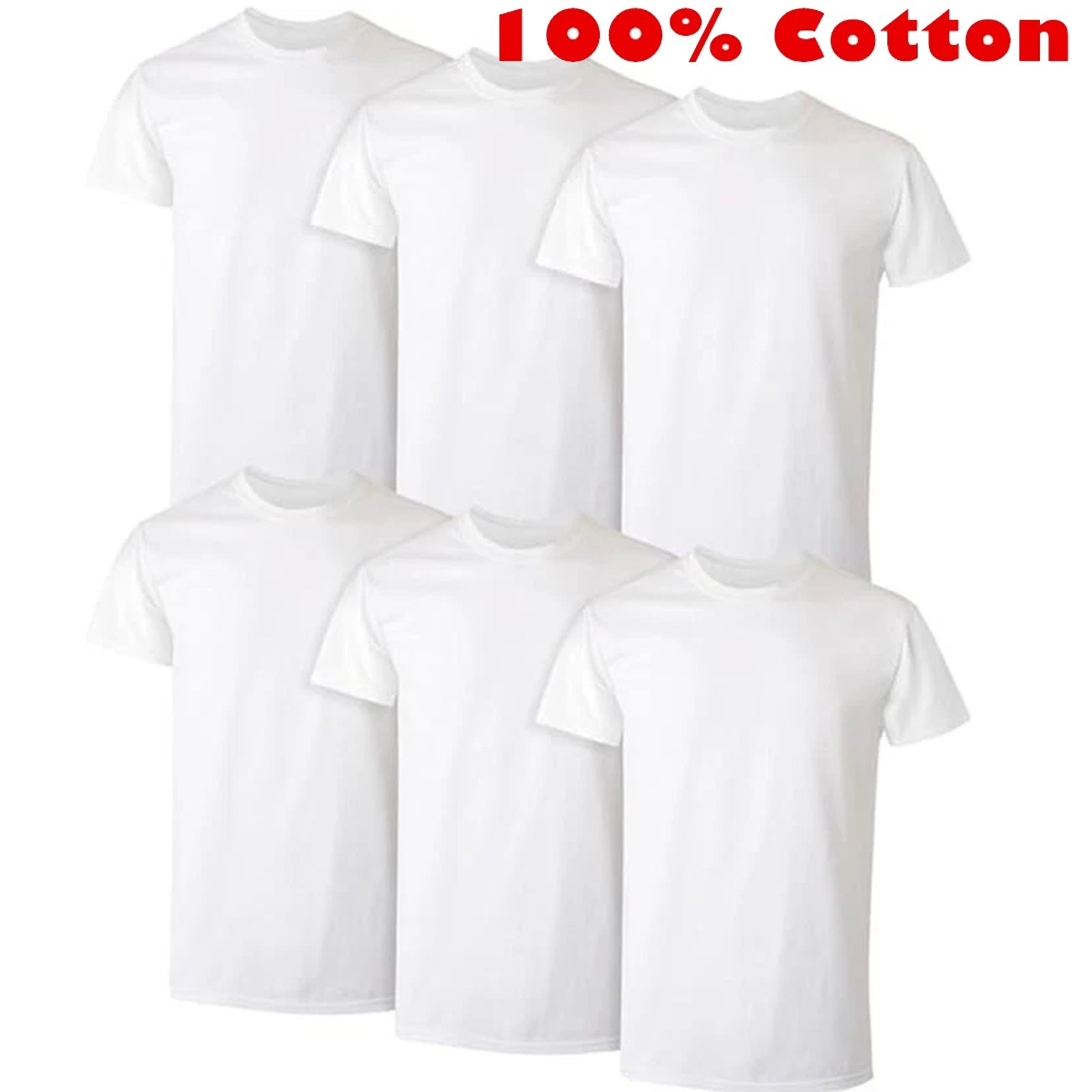 3-6 Pack Mens 100% Cotton Tagless Crew-Neck T-Shirt Undershirt Tee White S-2XL gallery