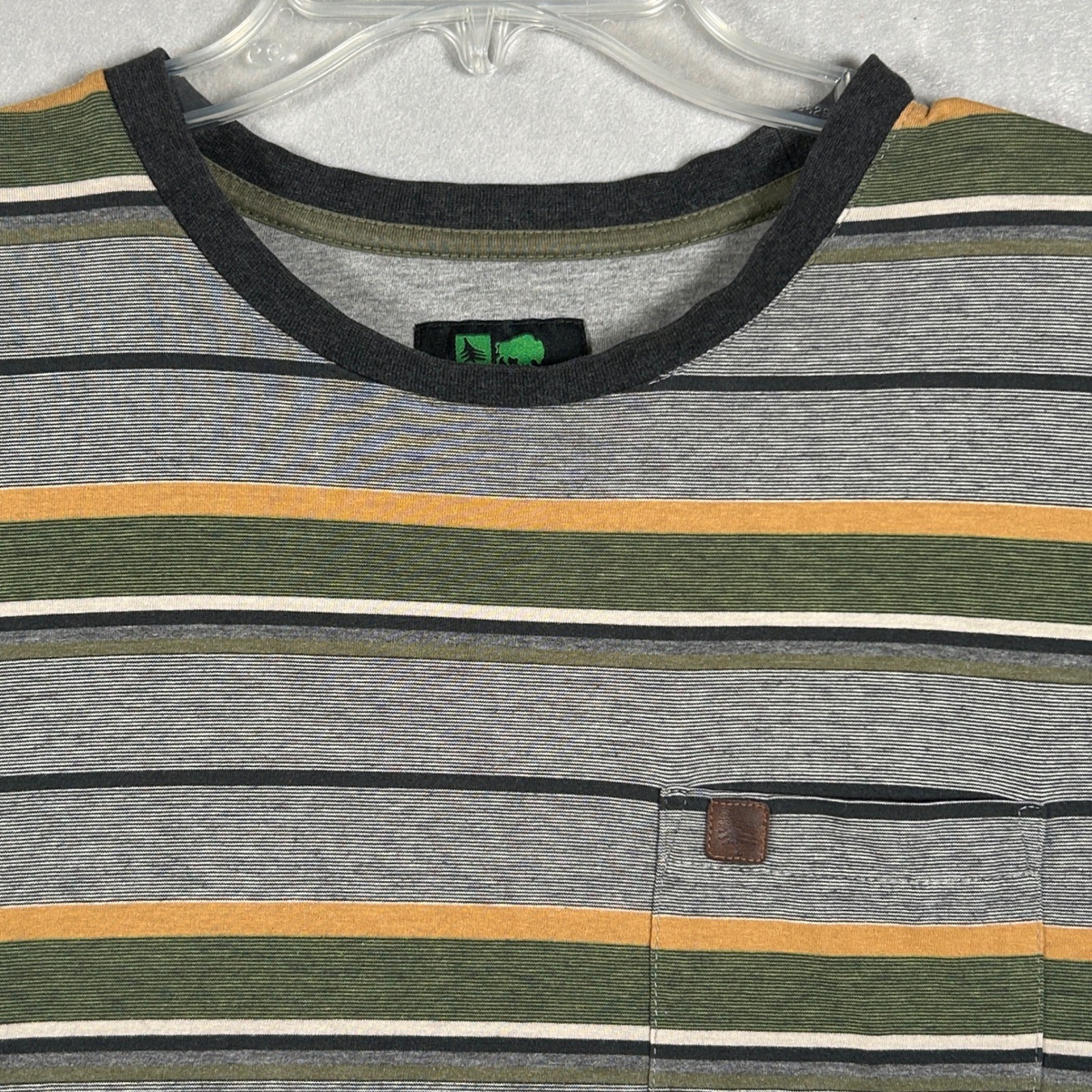 HippyTree T-Shirt Mens L Gray Green Striped Pocket Vintage Blend Surf & Stone Co gallery