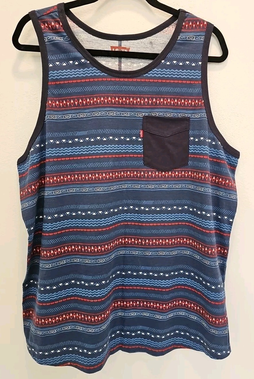 Men’s Levi’s 2XL Tank Top Shirt – Striped, Summer, Beach, Pool, Blue, Fashion