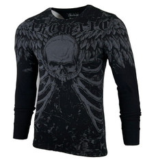 Xtreme Couture by Affliction Men’s Thermal Shirt COLLISON Skull Biker Black