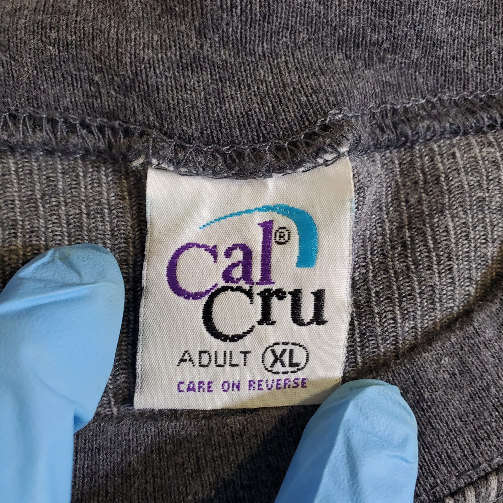 Cal Cru Gray Ribbed Polycotton Made in USA VTG 80s 90s XL TShirt T-Shirt Top gallery