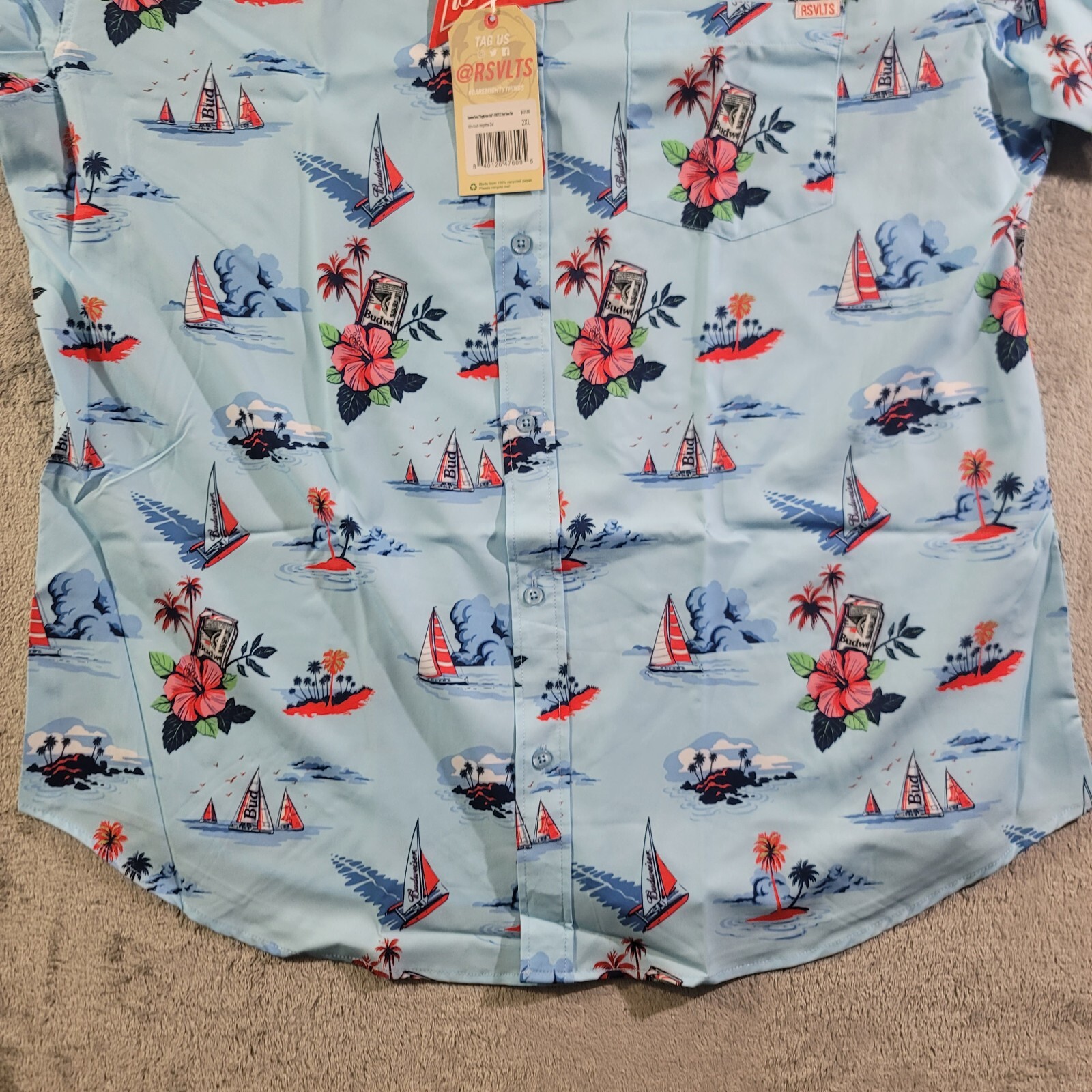 RSVLTS Shirt Mens Size 2XL Regatta Have A Bud Short Sleeve Button Down Blue gallery