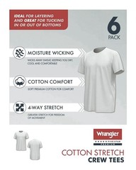 6-Pack WRANGLER Men’s Size M Stretch Crew Tees Short Sleeve Cotton • White