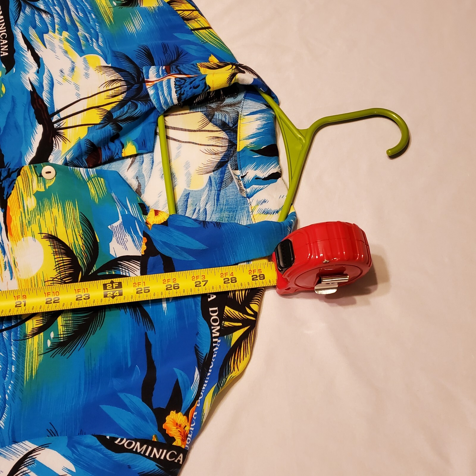 Dominican Caribbean Tropical Button Palm Tree Island Floral Shirt Yellow & Blue gallery