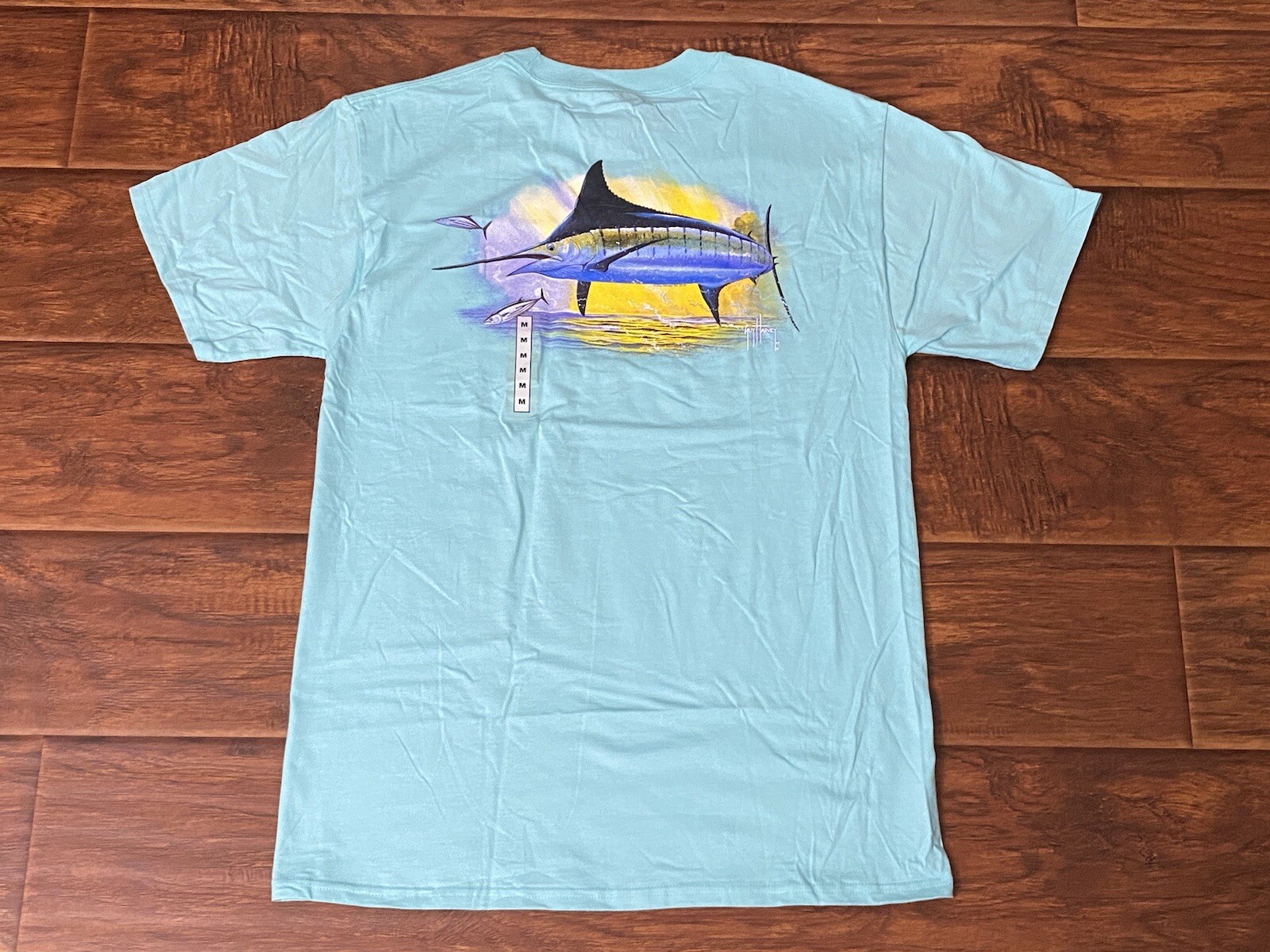 Guy Harvey Aftco Mens Marlin Fish Pocket Turquoise Pocket T-Shirt NWT Size M gallery