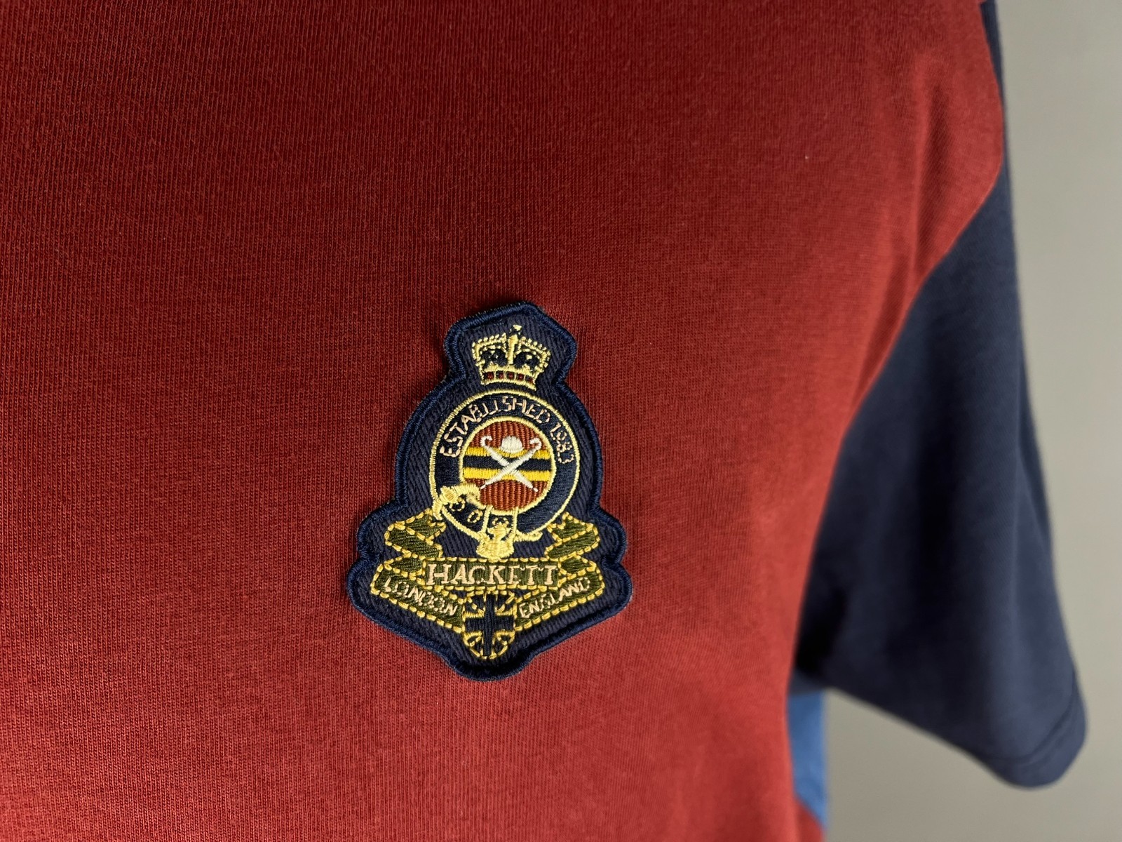 Hackett London T Shirt Men 3XL Heritage Multi Tee Colorblock Crest Red Blue gallery