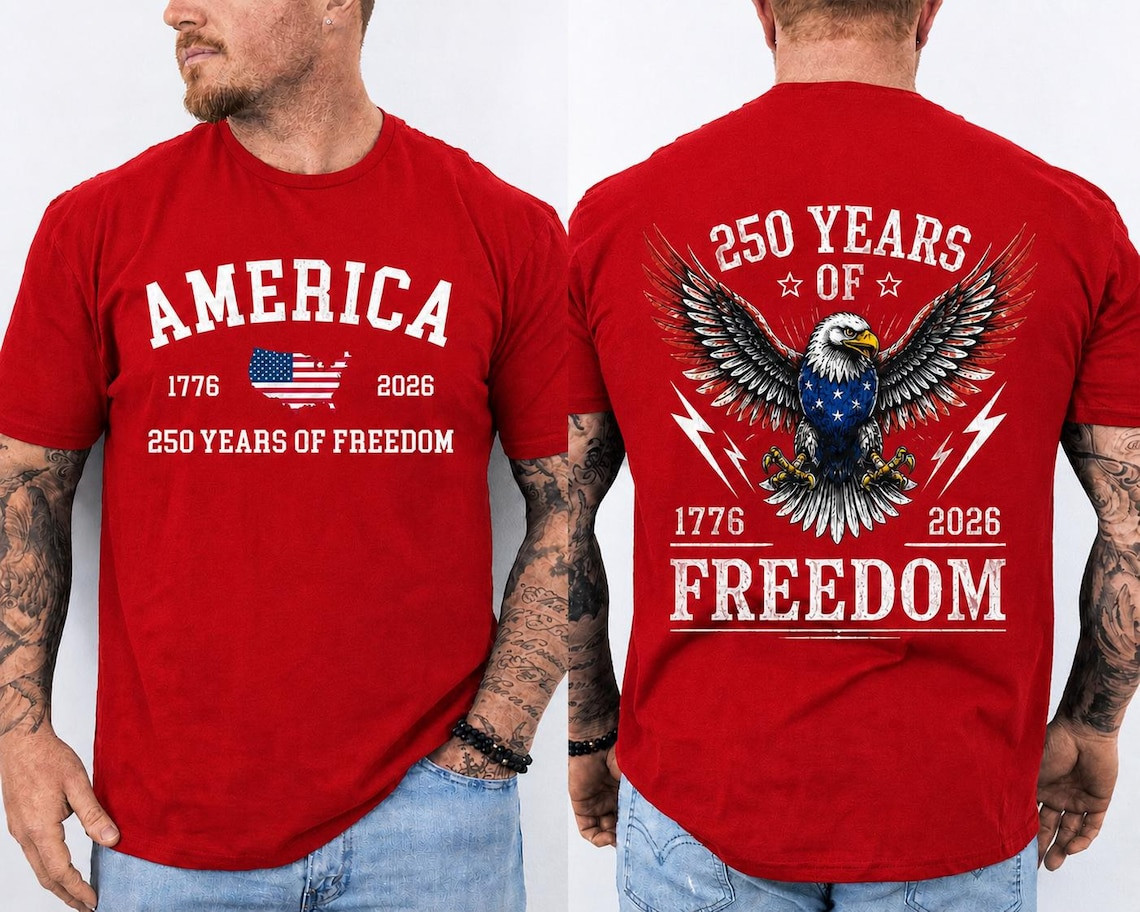 America 250th Anniversary 2 Sides Shirt Bald Eagle Patriotic USA 1776-2026 Tee gallery