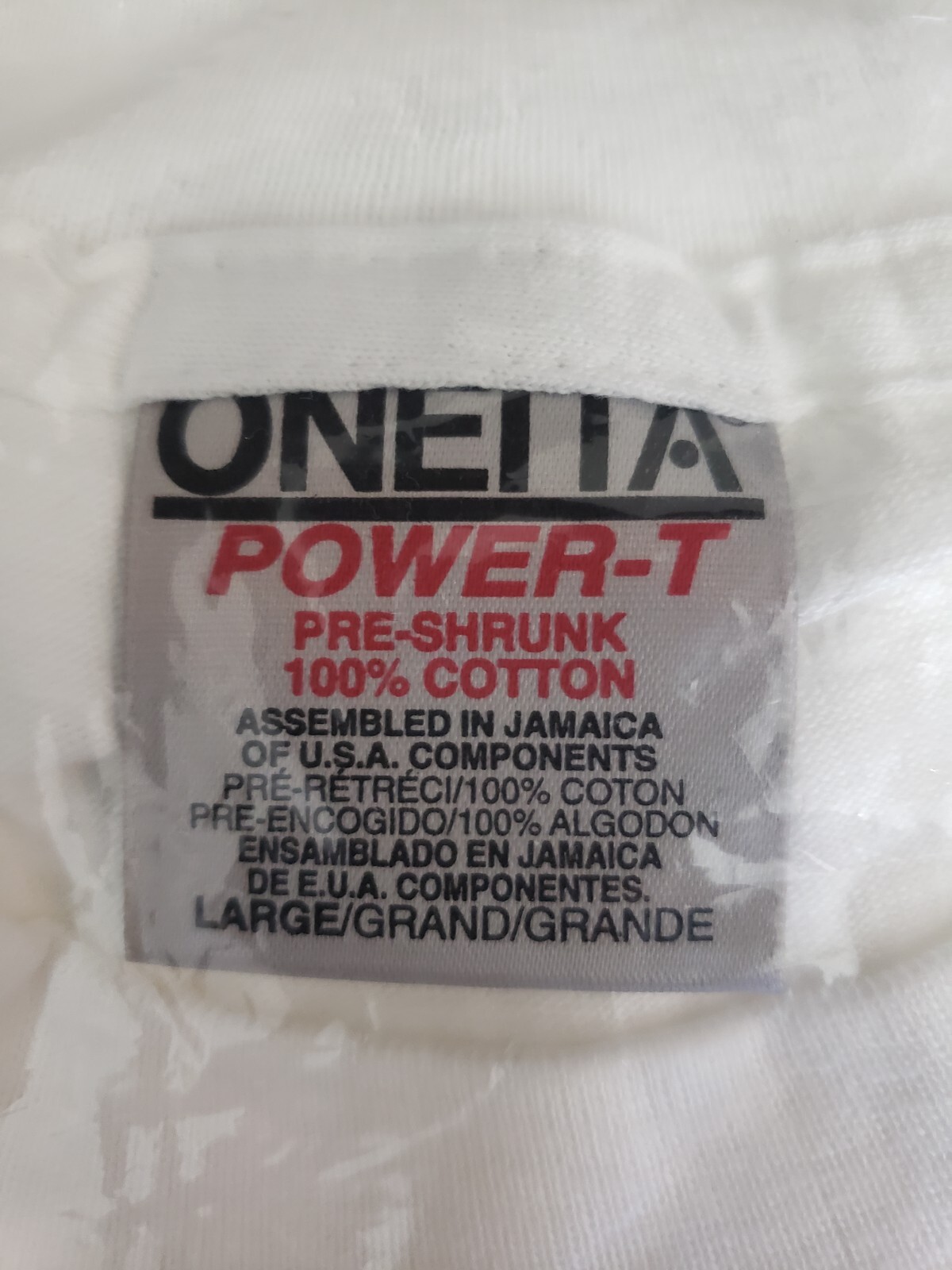 VTG ONEITA CHEVRON T-Shirt Men L White Cotton Single Stitch Graphic Print SEALED gallery