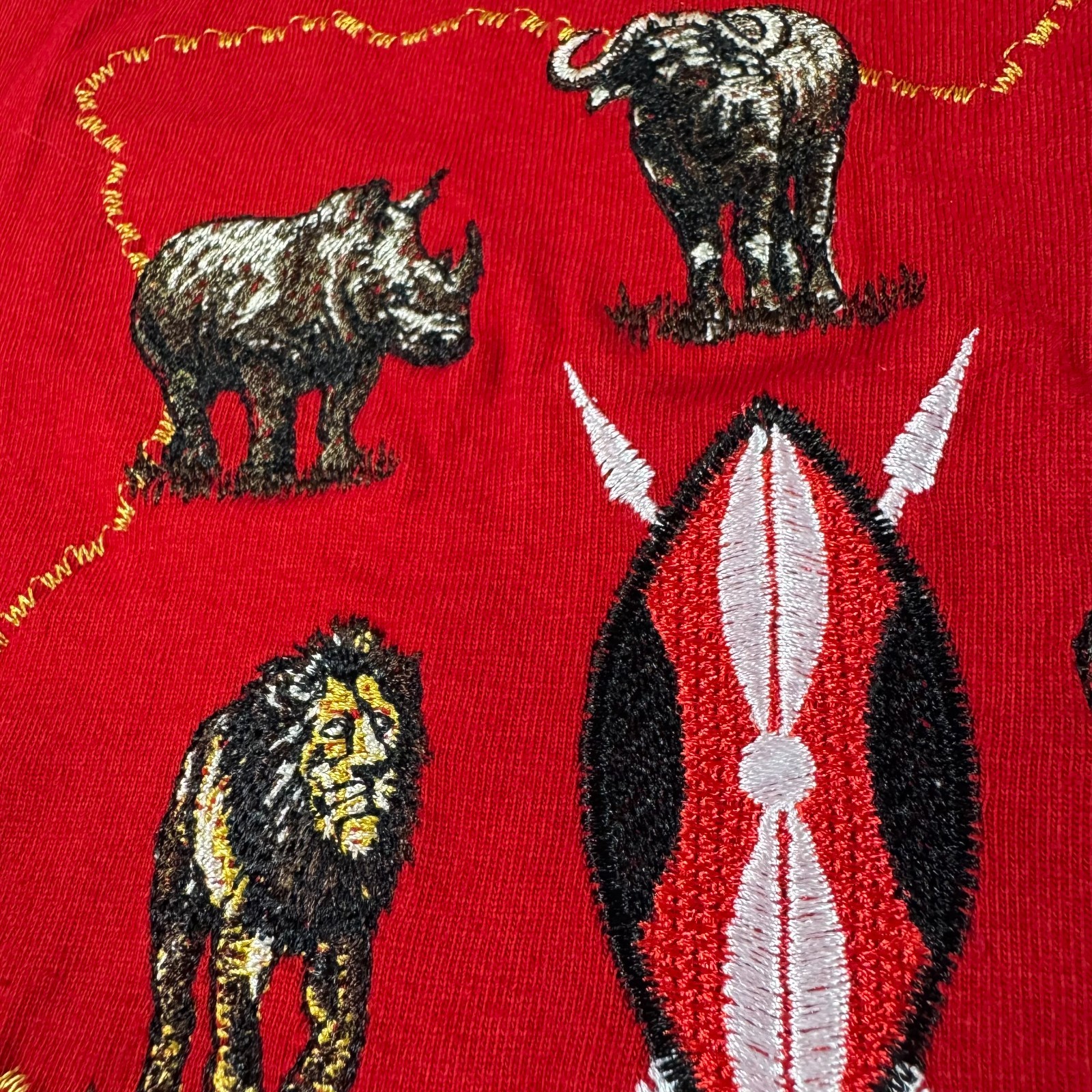Airborne Kenya Africa 3XL Red Embroidered Elephant Lion Rhino Animal T-Shirt gallery