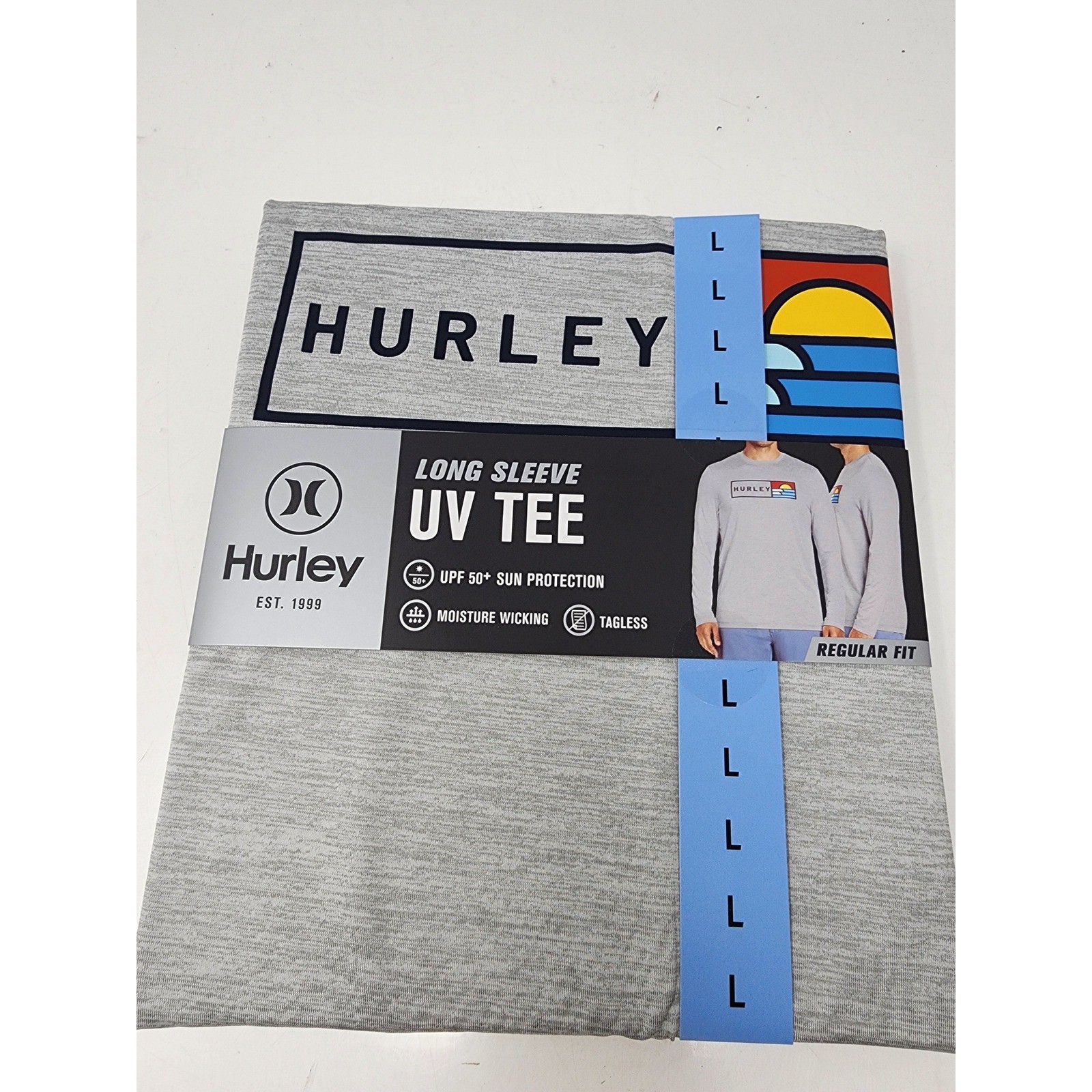 Hurley Mens UV Long Sleeve Tee Shirt Grey Poly Blend Athletic Workout Size Large gallery