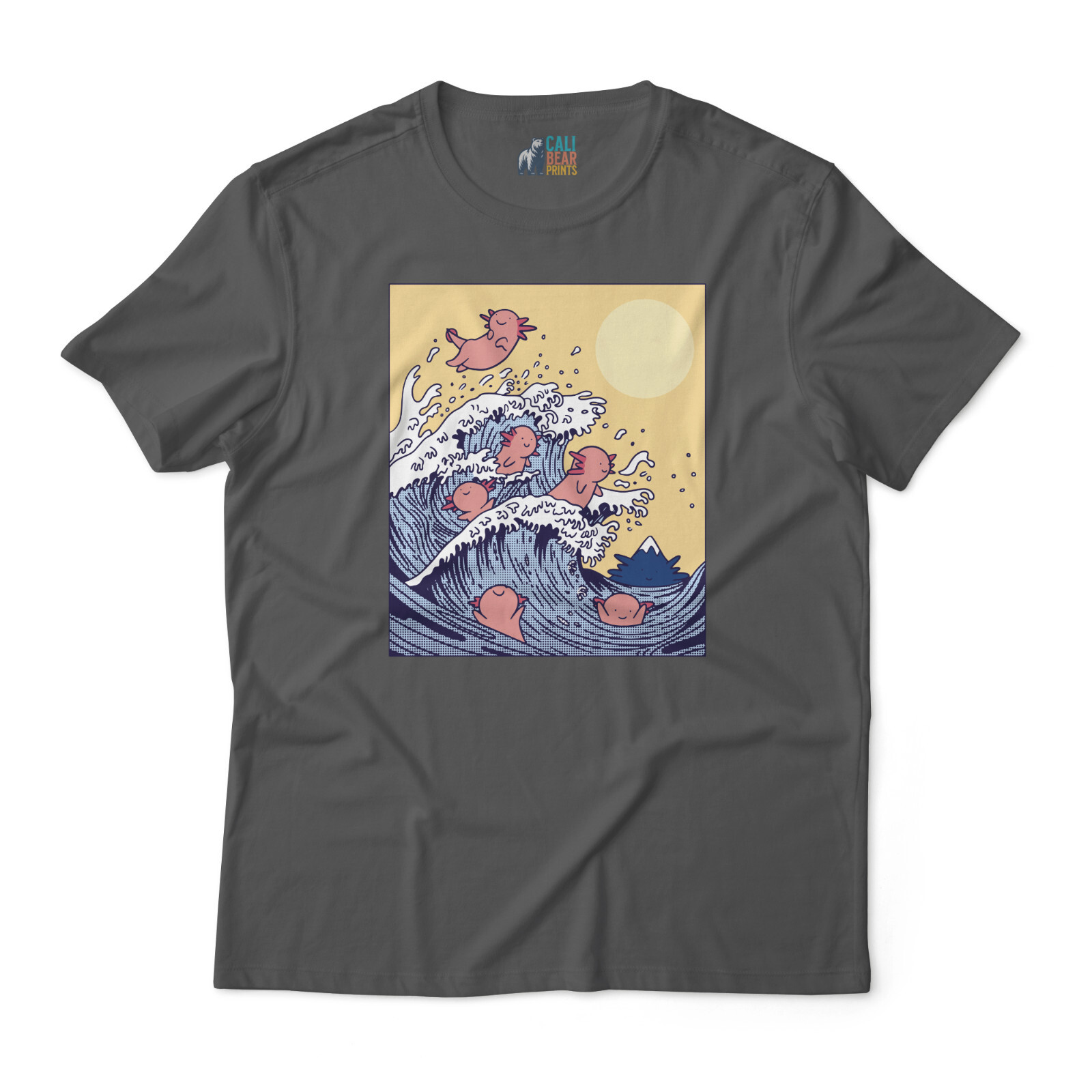 Unique Japanese Wave Art with Playful Axolotls Graphic T-shirt - Unisex gallery