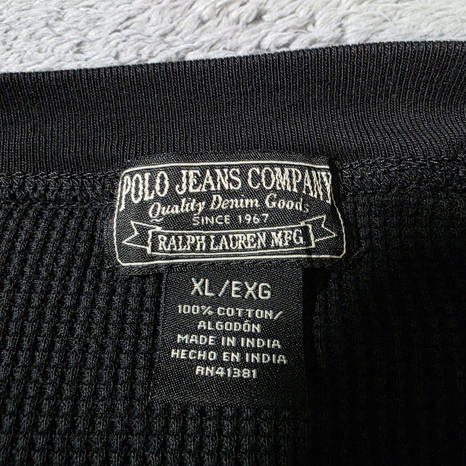 Polo Jeans Co Ralph Lauren Mens XL Thermal Shirt Black Waffle Knit Flag Logo gallery