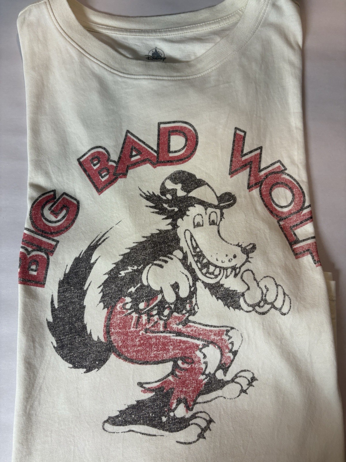 Disney Collection Men's Big Bad Wolf T-Shirt Off White Crew Neck L gallery