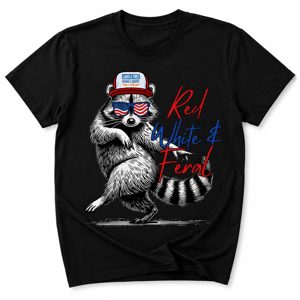 Red White & Feral Raccoon Shirt Funny Patriotic Fourth of July Tee gallery