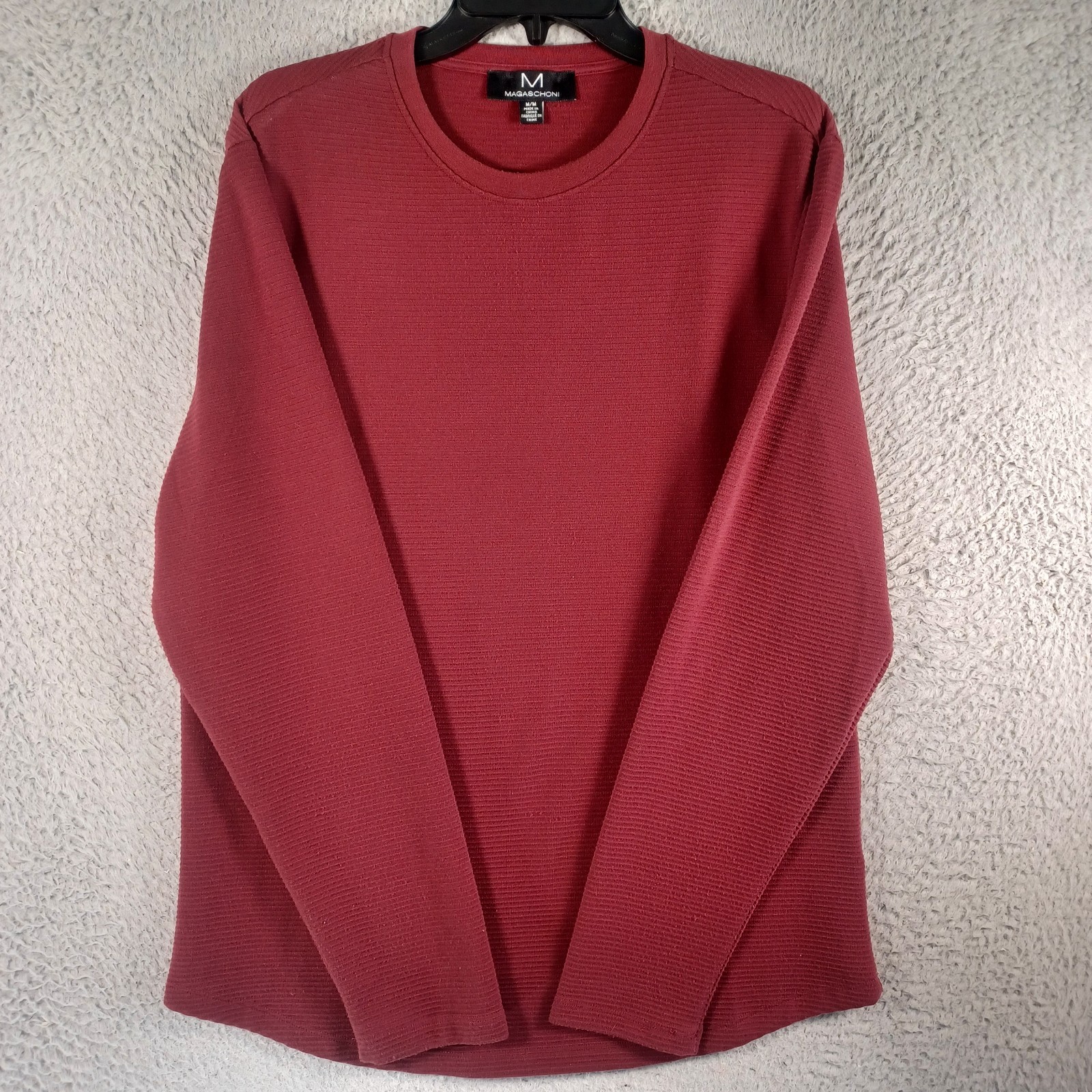 MAGASCHONI Mens Burgundy Long-Sleeve Shirt Size Medium Stretch Round Neck Soft