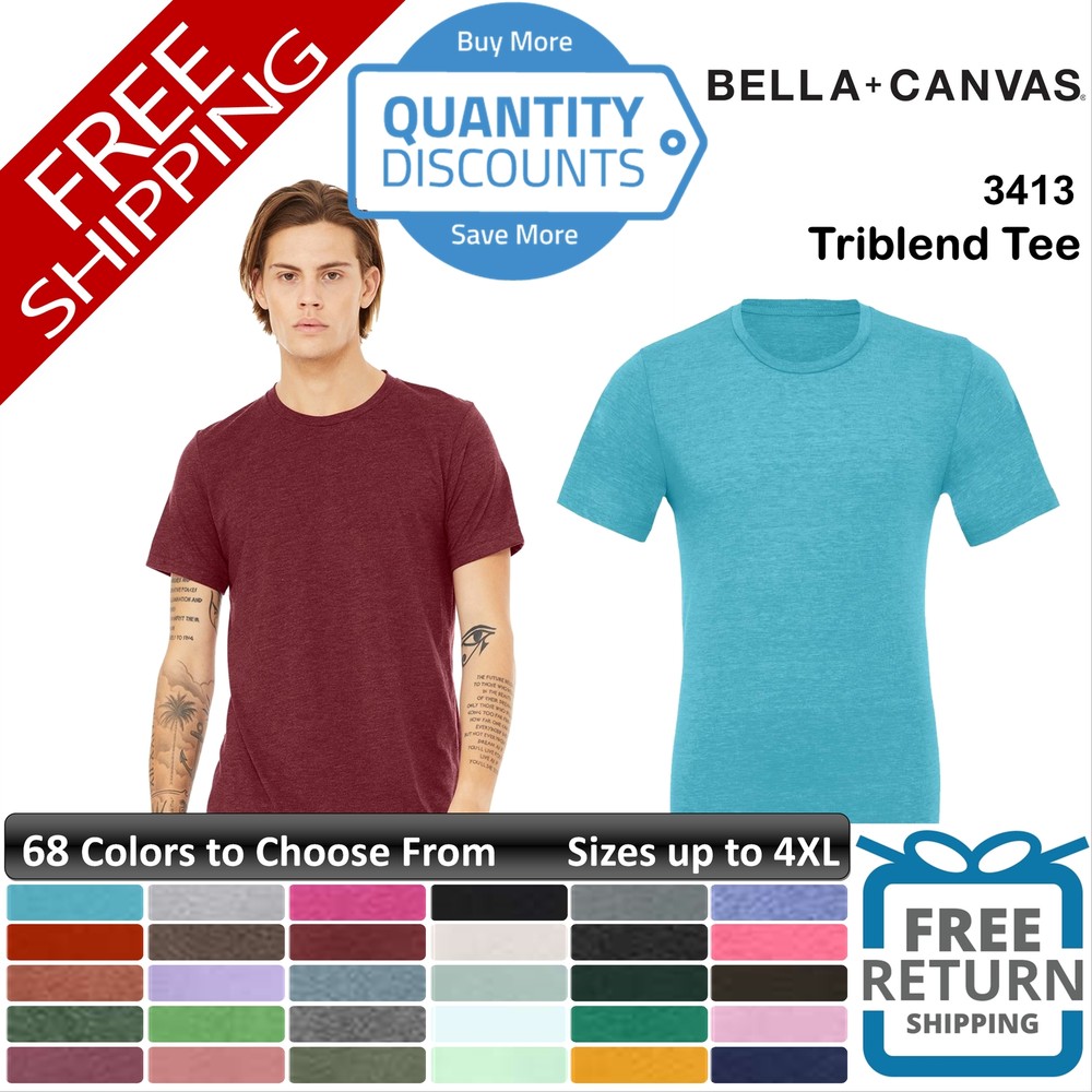 BELLA + CANVAS Men Triblend T Shirt ring-spun Short Sleeve Up To 4XL 3413b