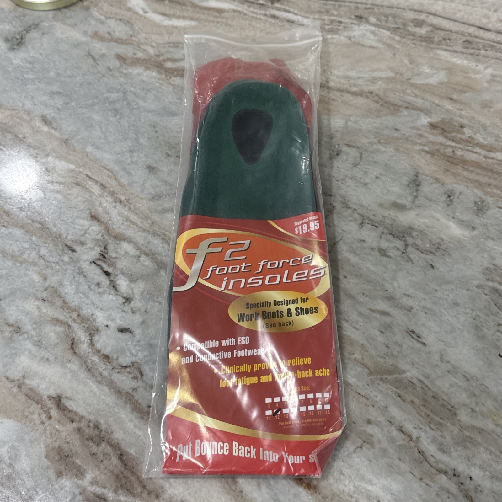 F2 Foot Force Insoles Work Boots/ Shoes Size 12 Mens Green
