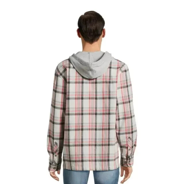 NWT No Boundaries Men’s S 34-36 Zip Hooded Gray Plaid Lightweight Flannel Shirt gallery