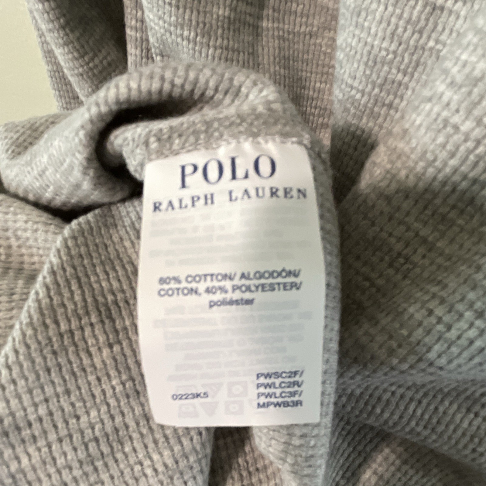 Polo Ralph Lauren Polo Bear Gray Waffle-Knit Crewneck Pullover Thermal Shirt M gallery