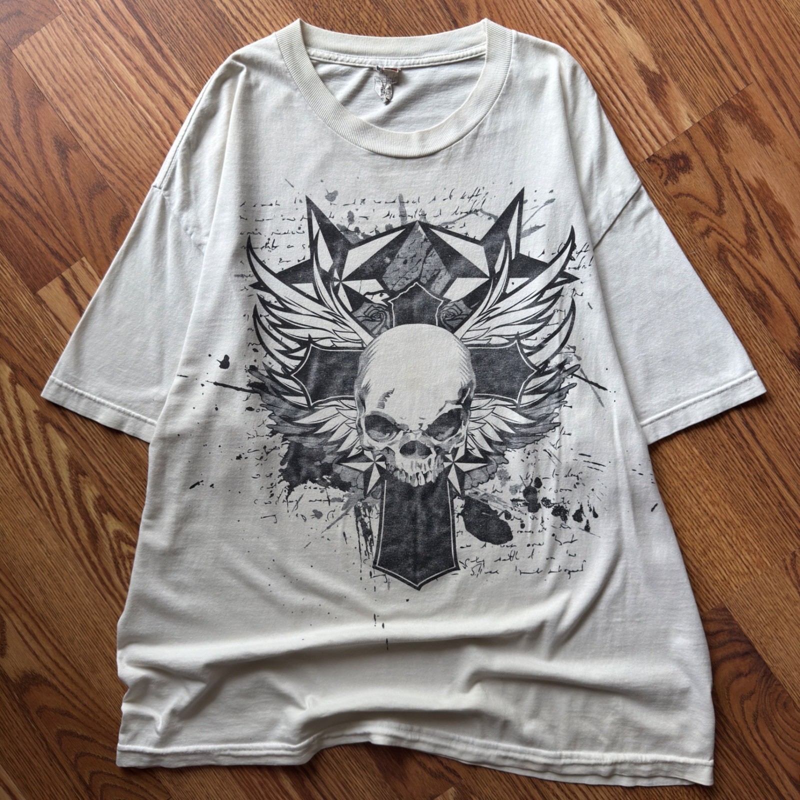 ALStyle Skull Graphic Tee Men's XL Cream Affliction Style Y2K Grunge gallery
