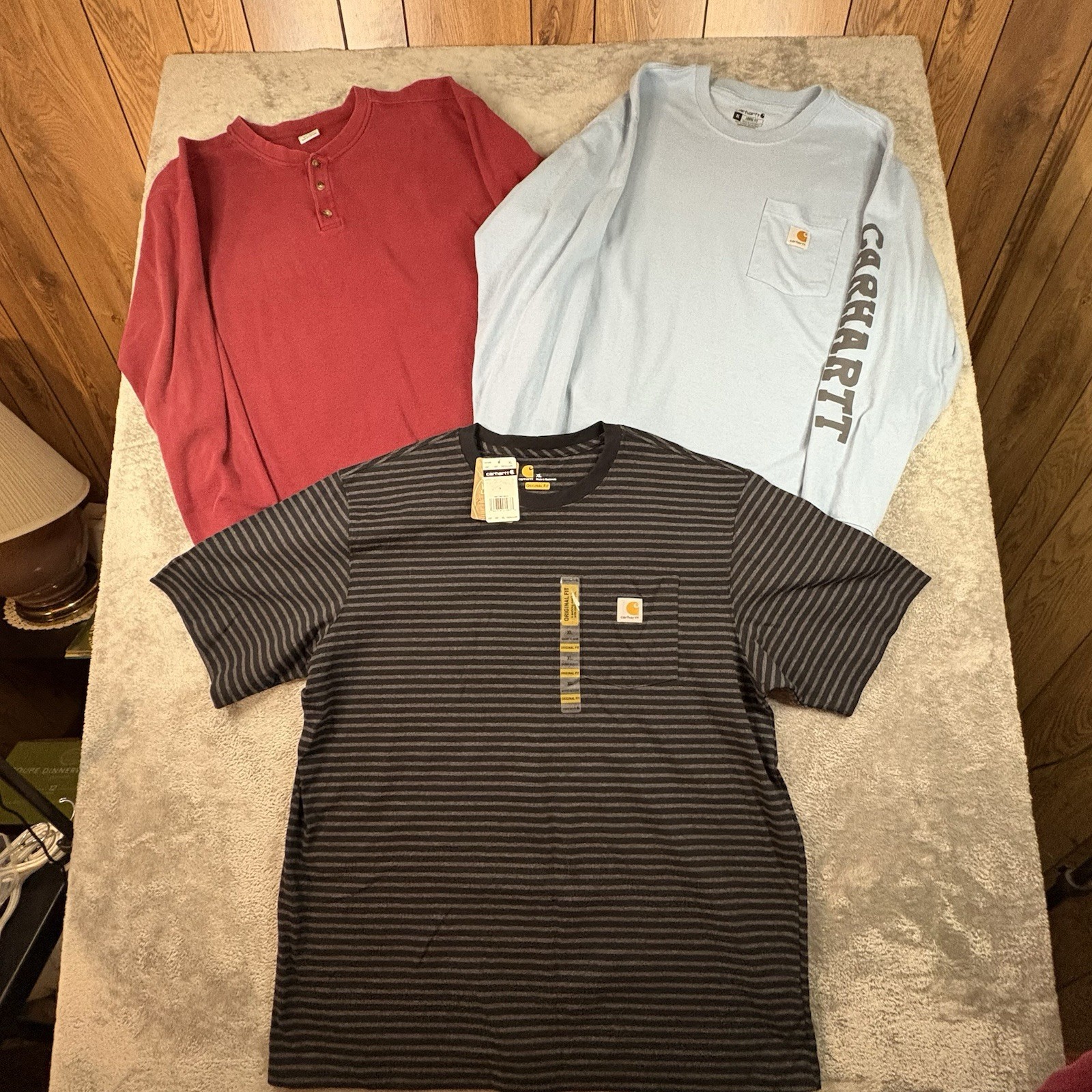 LOT OF 3 Men's XL Carhartt Henley/Crewneck LS & SS Shirts SEE DESCRIPTION gallery