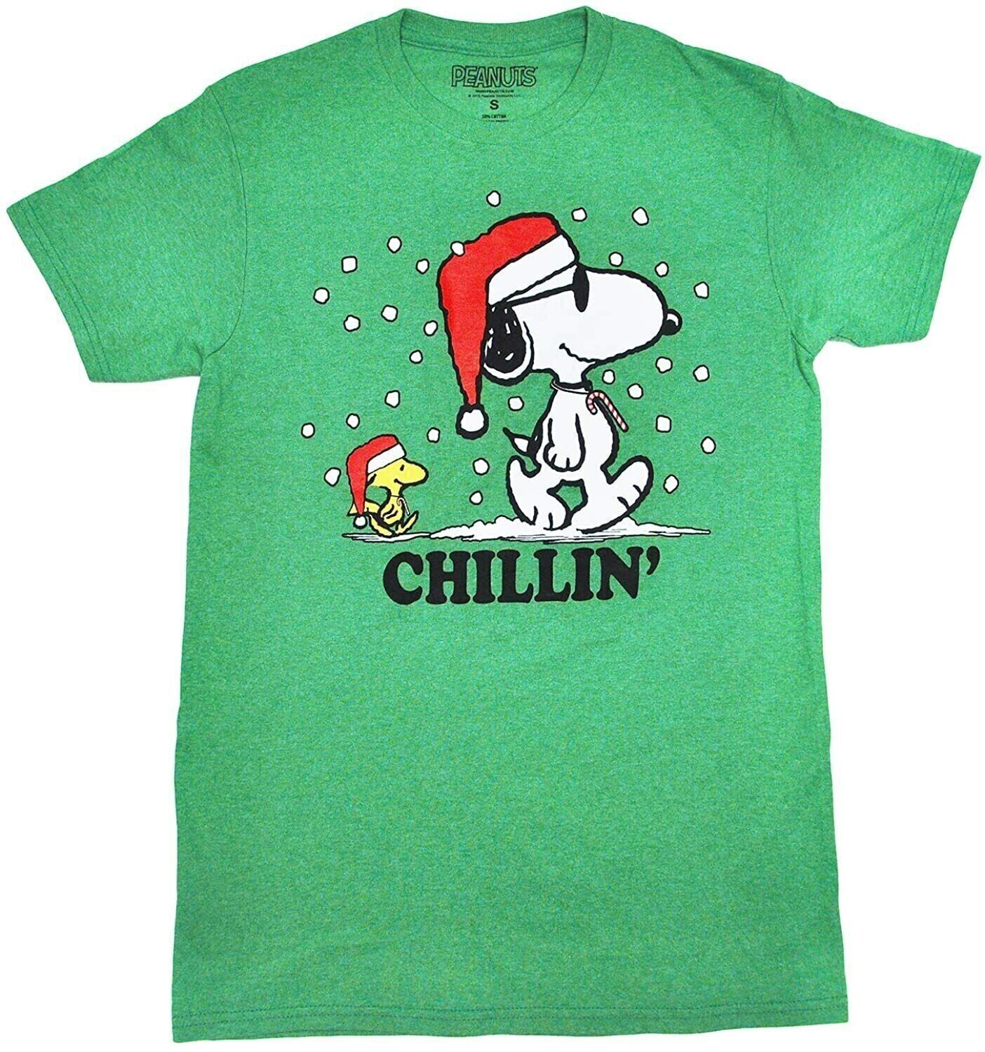 Peanuts Snoopy and Woodstock Chillin' Christmas Holiday T-Shirt gallery
