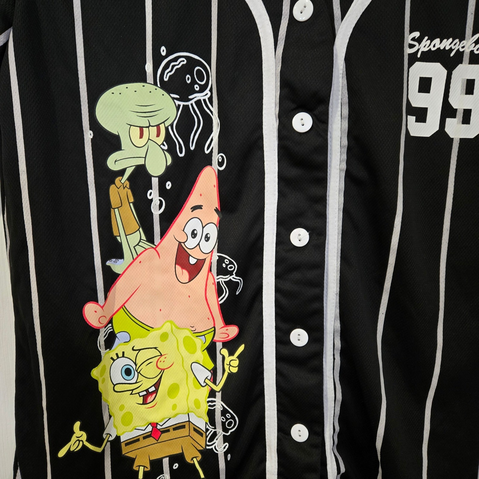 Nickelodeon SpongeBob Baseball Jersey Large Black Pinstripe gallery