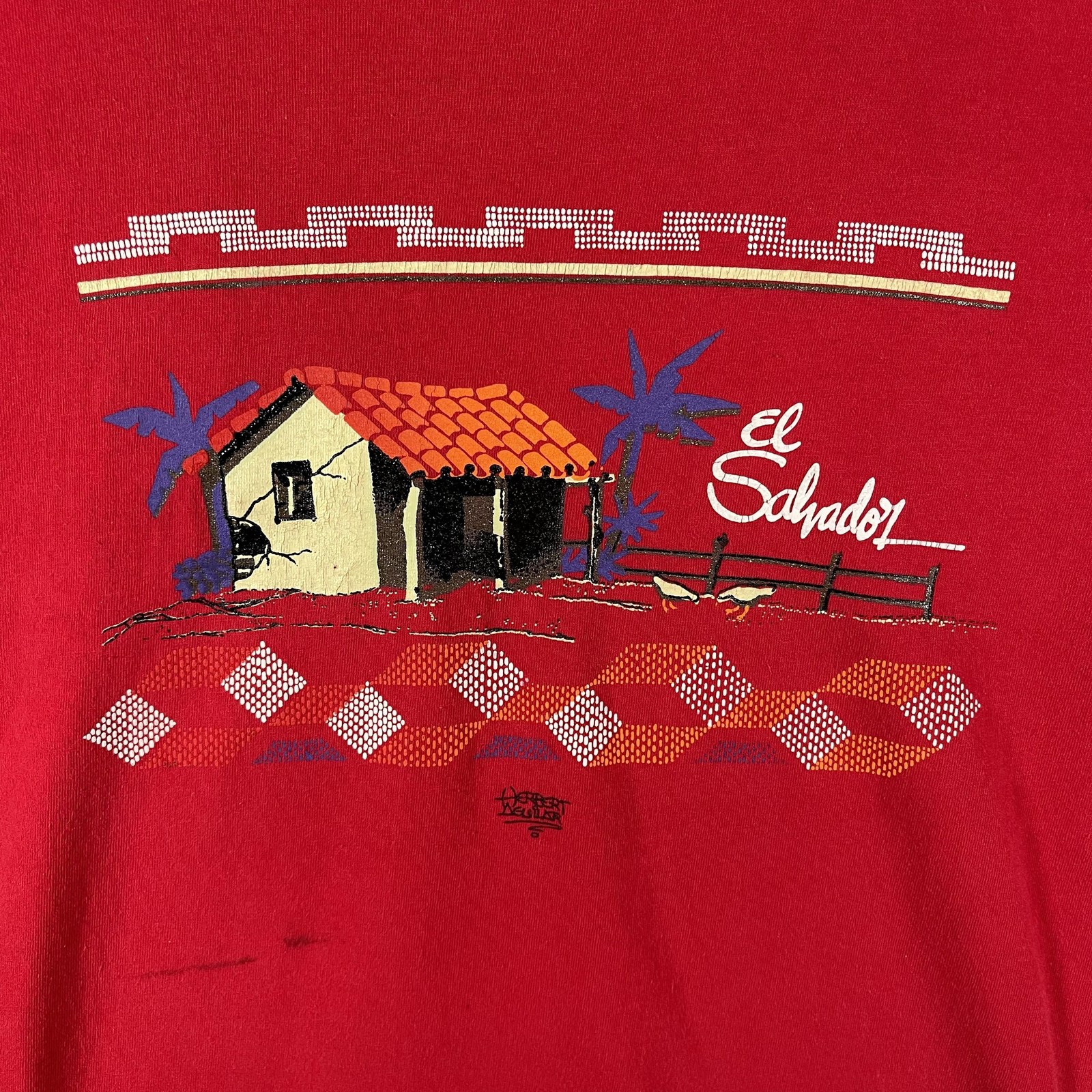 Vintage El Salvador Herbert Aguilar Graphic Shirt Mens Large Red Tourist Tee 80s gallery