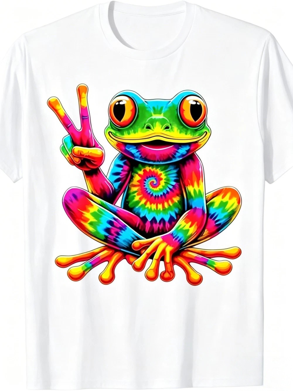 Tie Dye Peace Frog Graphic Tee - Retro Psychedelic Colorful Toad T-Shirt gallery