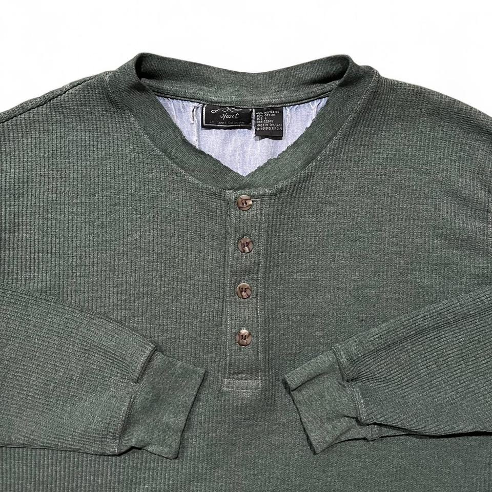VTG JIT Sport Thermal Mens L Green Polycotton Henley Waffle-Knit Long-Sleeve 90s gallery