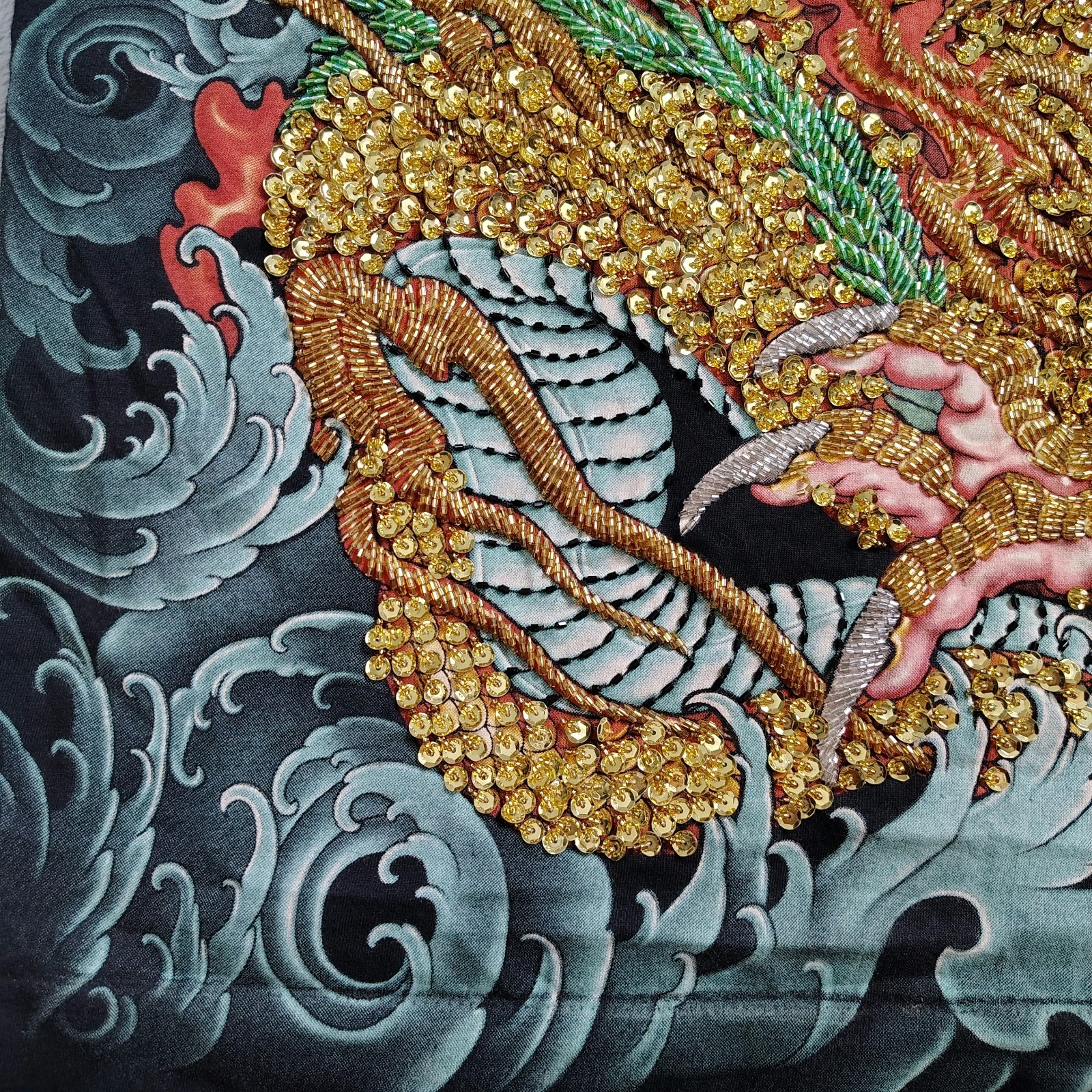 TARMAFIA Year of the Dragon Handmade Sequin & Beaded Mens L Shirt Power Fortune gallery