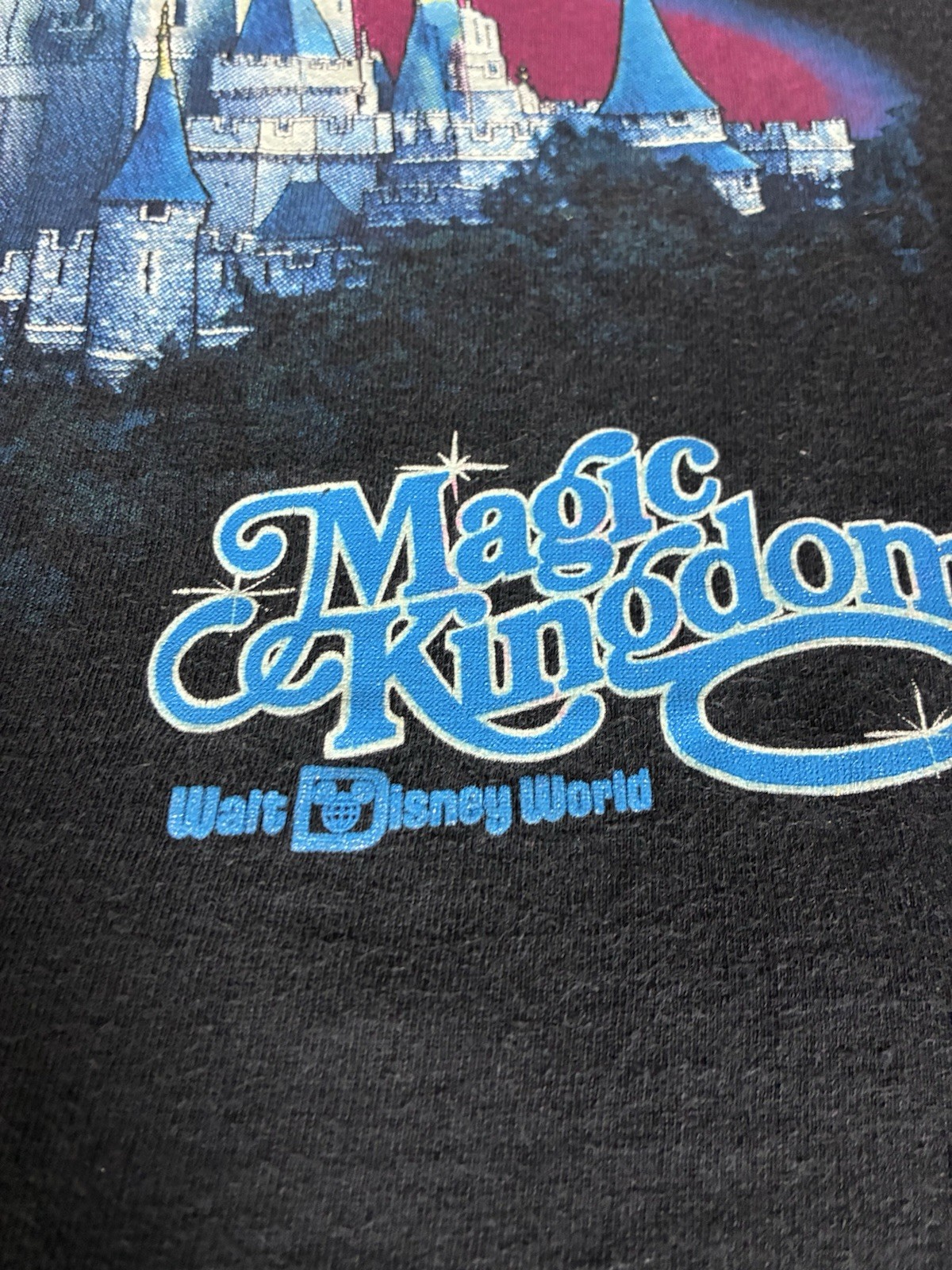 Disney Designs Vintage 80s Magic Kingdom Castle Graphic Black T Shirt L Fantasy gallery