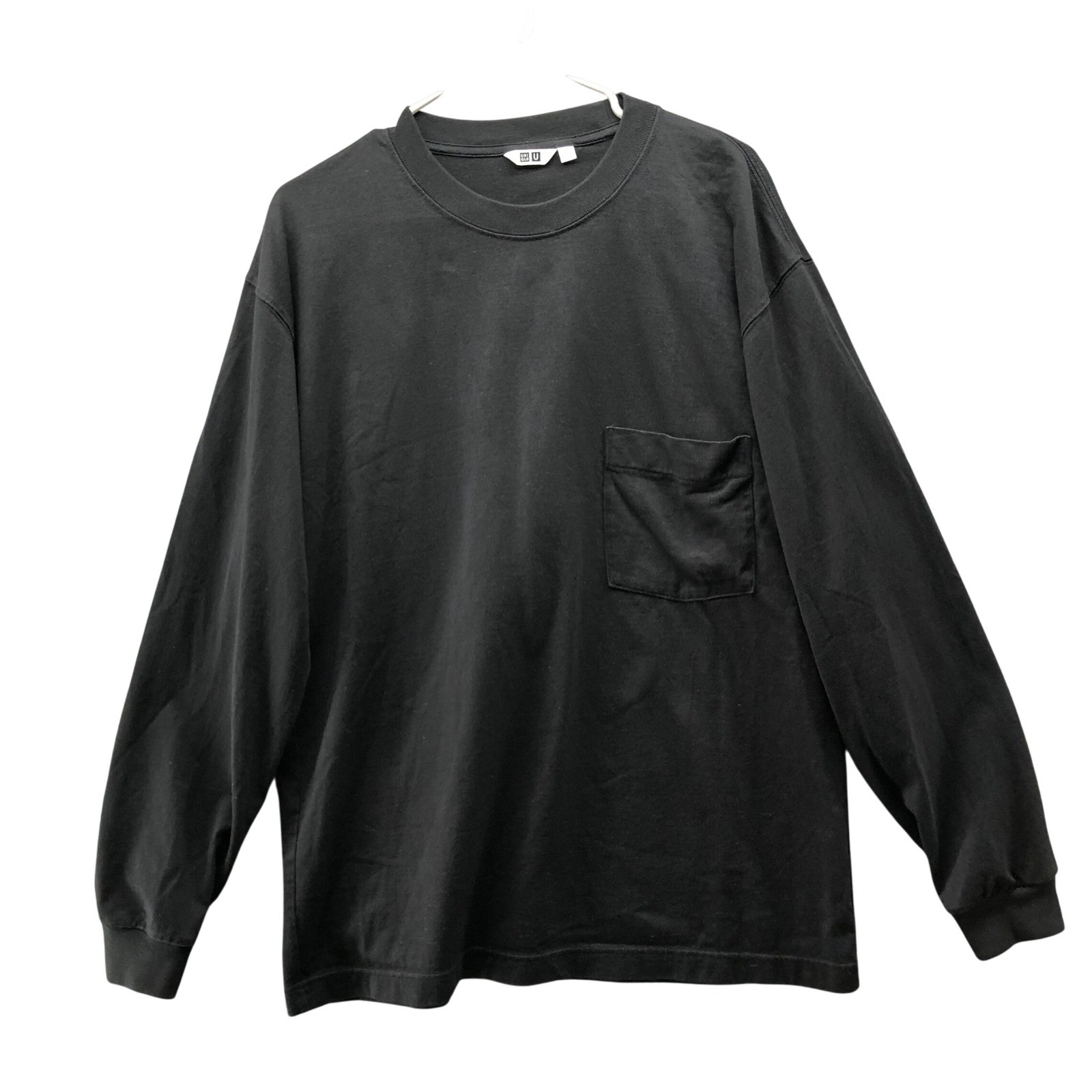 Uniqlo U Crew Neck Pocket Tee Mens Large Black Long Sleeve T-Shirt Relaxed gallery