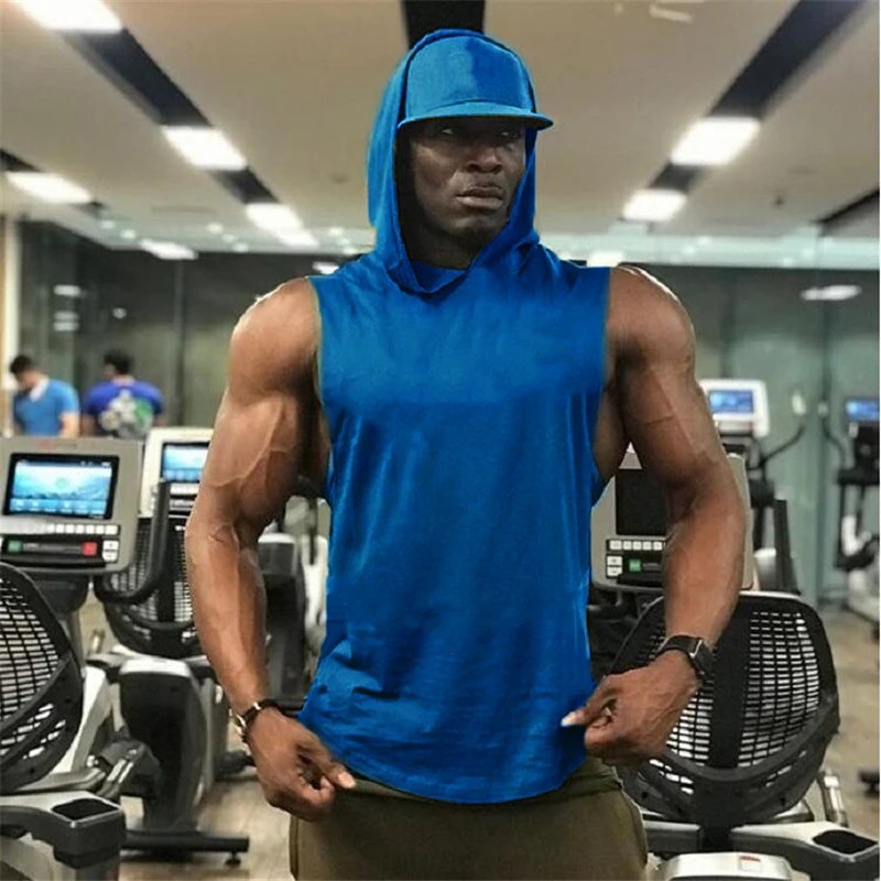 Men's Muscle Hoodies Sleeveless Tank Tops Gym Fitness Running Sport Vest T-Shirt gallery