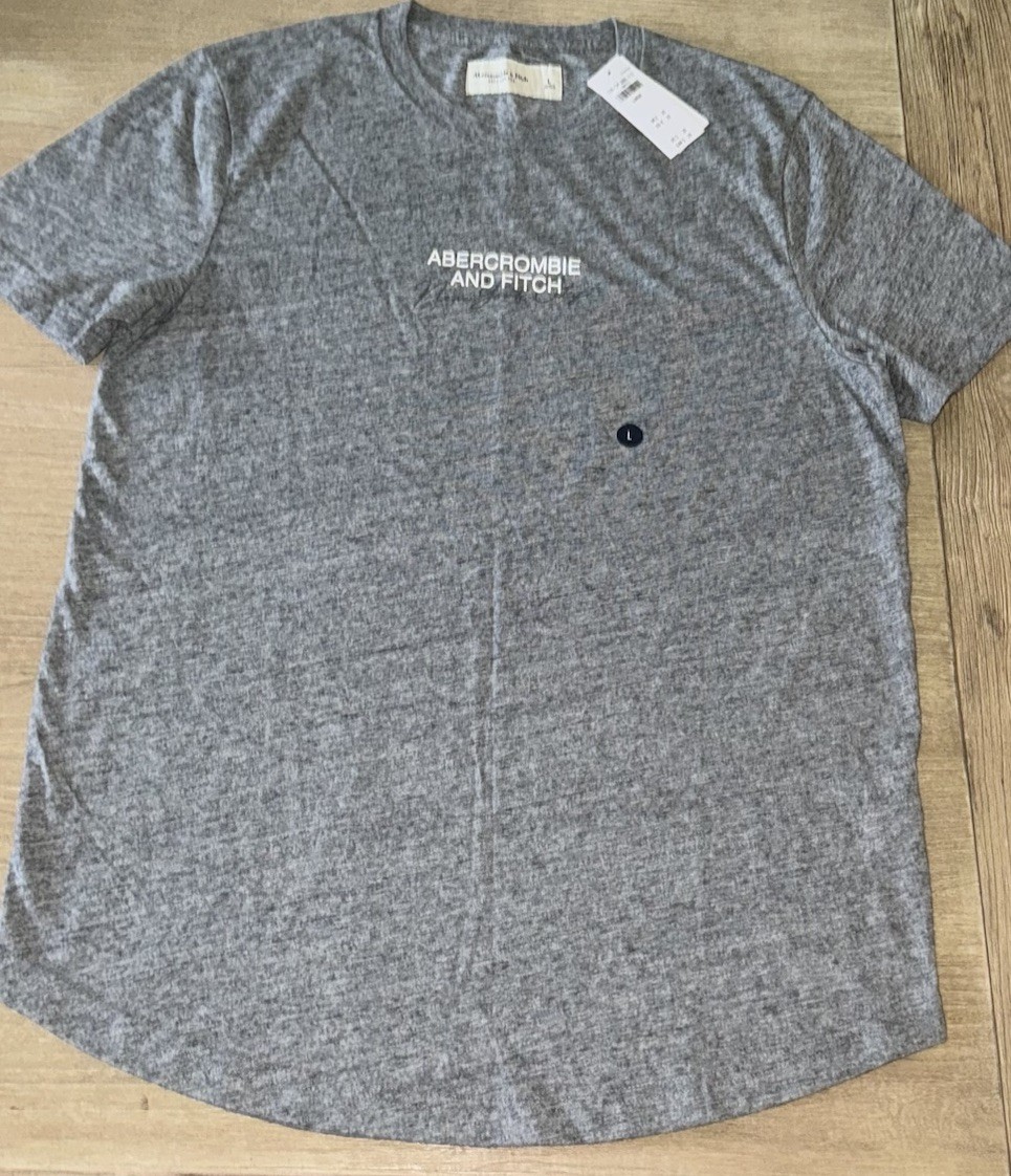 NWT ABERCROMBIE FITCH MEN’S L Soft A&F Tee Shirt Heather Gray Round Hem RV $25 gallery