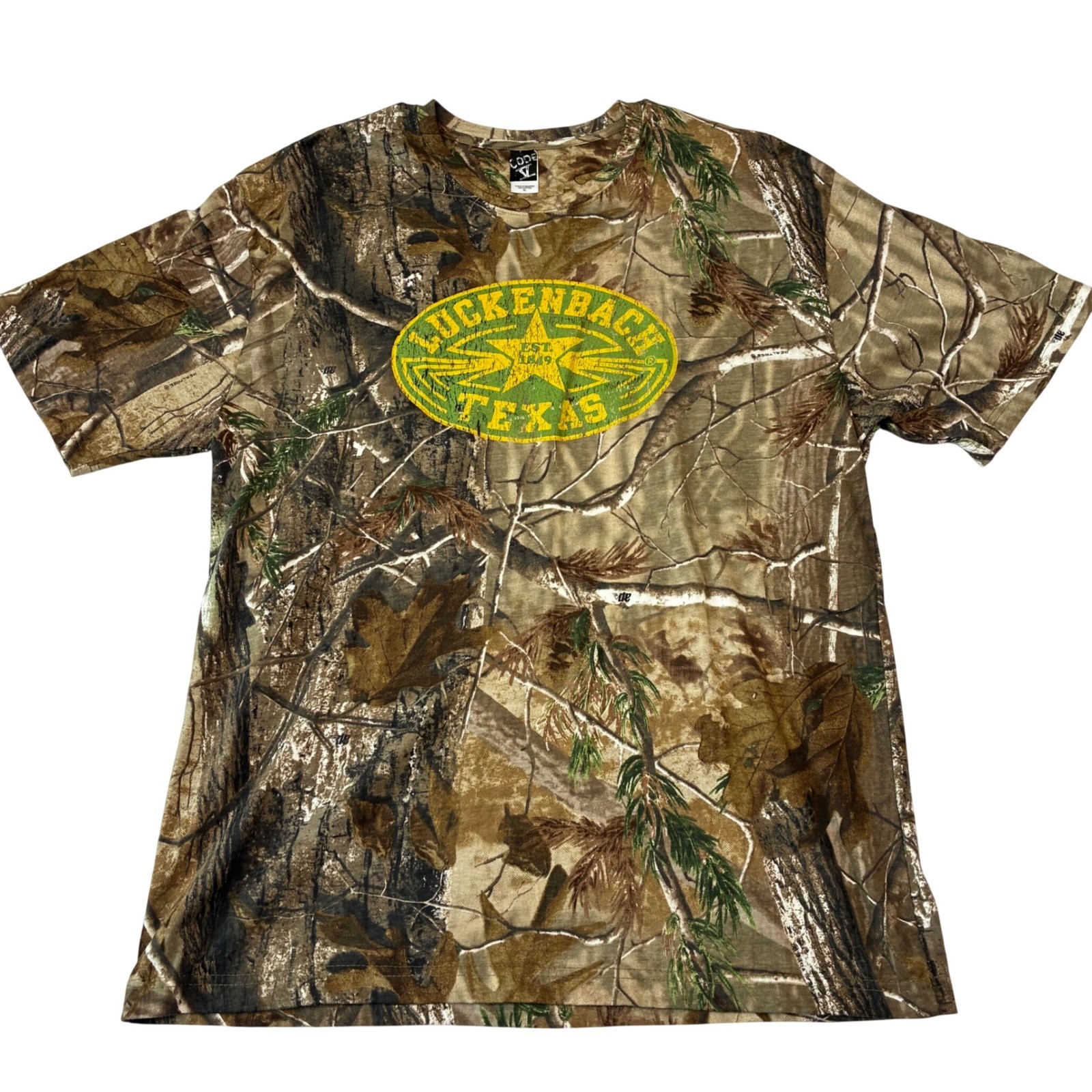 Code V T-Shirt Men XL Camo Luckenbach Texas Realtree Graphic Tee Souvenir gallery