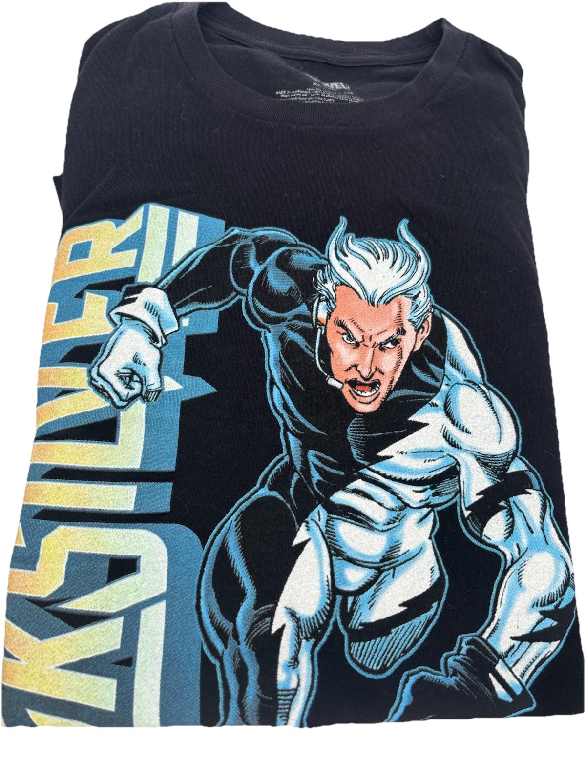 Marvel Quicksilver Men’s XL Black Graphic Crew Neck T-Shirt Superhero Summer