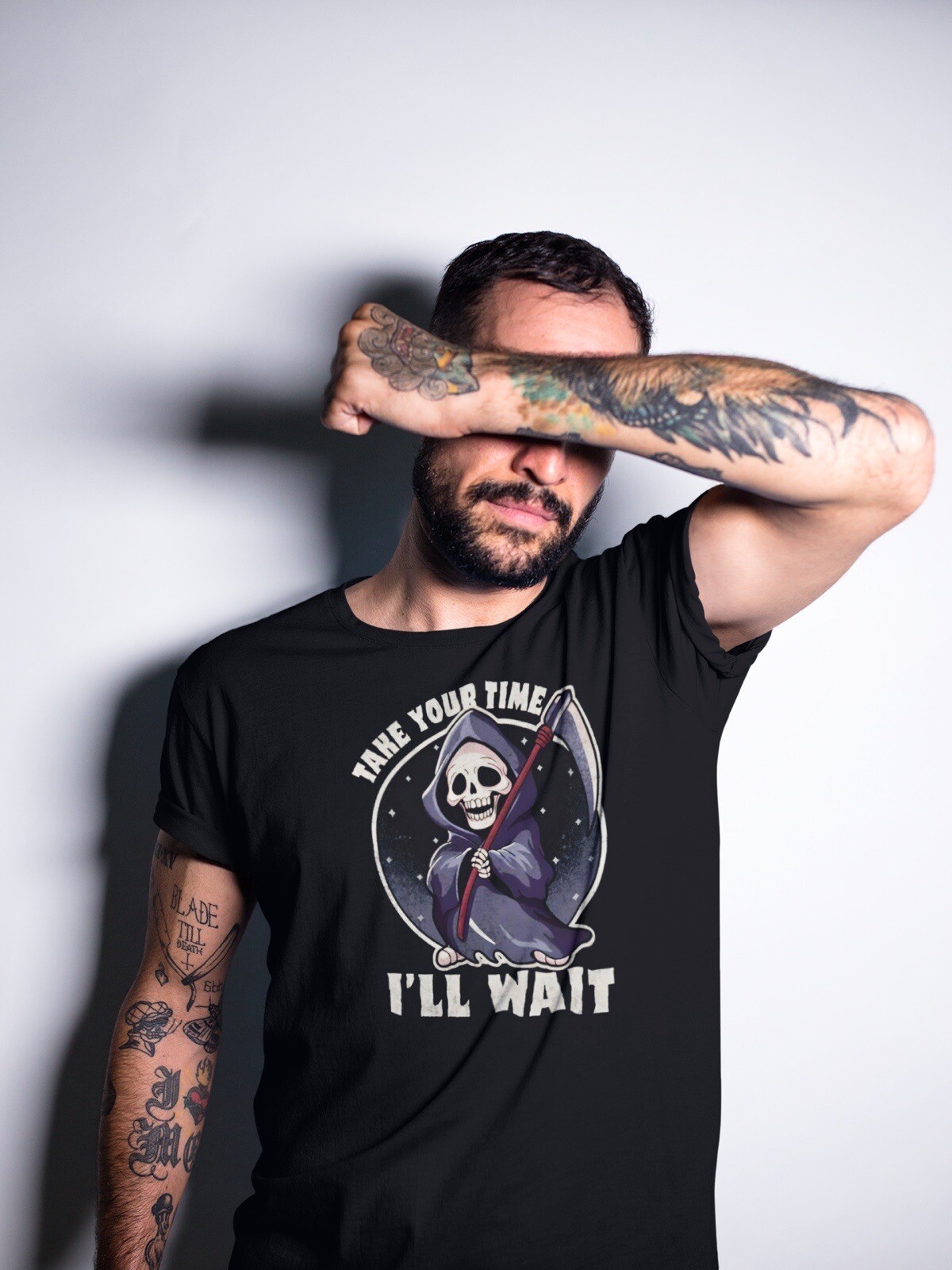 Grim Reaper “Take Your Time. I’ll Wait” Death? Men’s Black Tee Size L NWT gallery