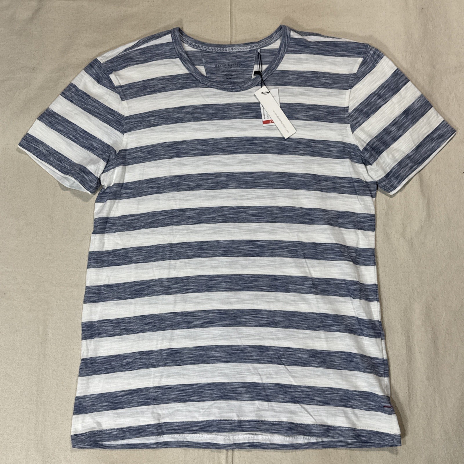 Daniel Buchler Shirt Mens M Blue White Striped Stretch Crew Neck Jersey Tee NWT