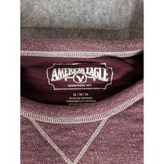 American Eagle Mens Burgundy Heather Long Sleeve Crew Neck Shirt Contrast Stitch