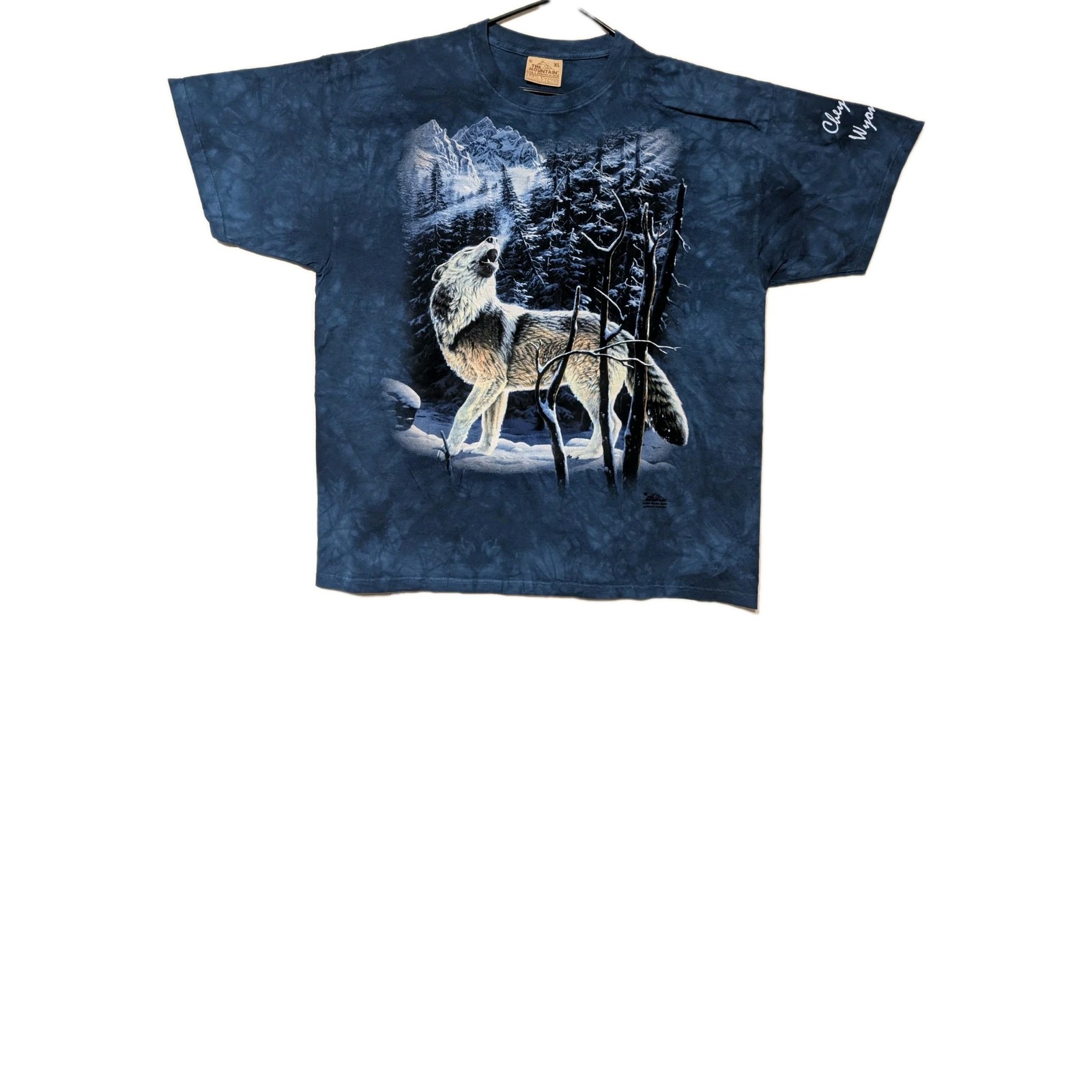 The Mountain Mens T-shirt Vintage 2004 Blue "Mountain Wolf" Leather Tag XL #6101 gallery