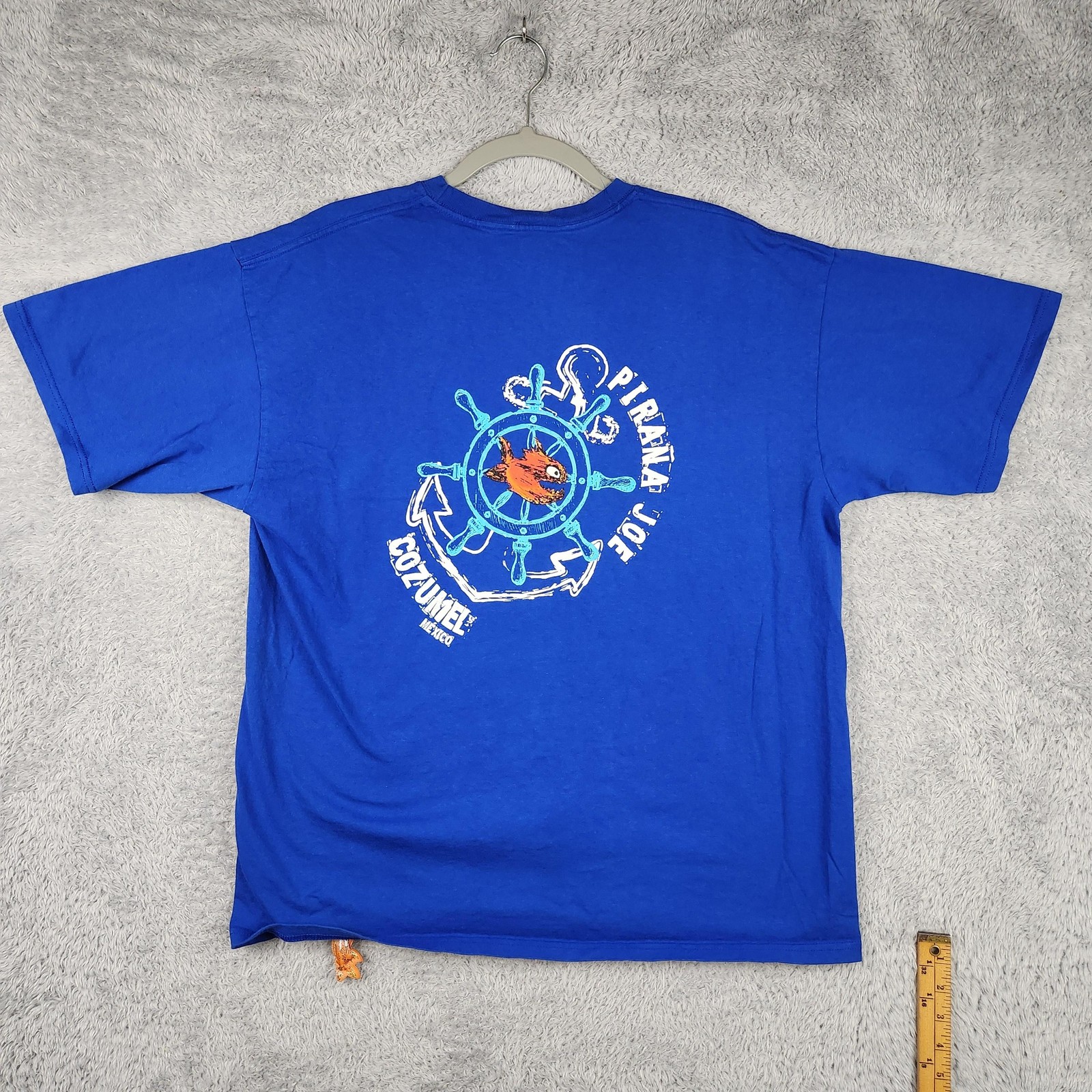 Pirana Joe Shirt Mens XL Blue Cozumel Mexico Nautical Anchor Fish Graphic Logo gallery