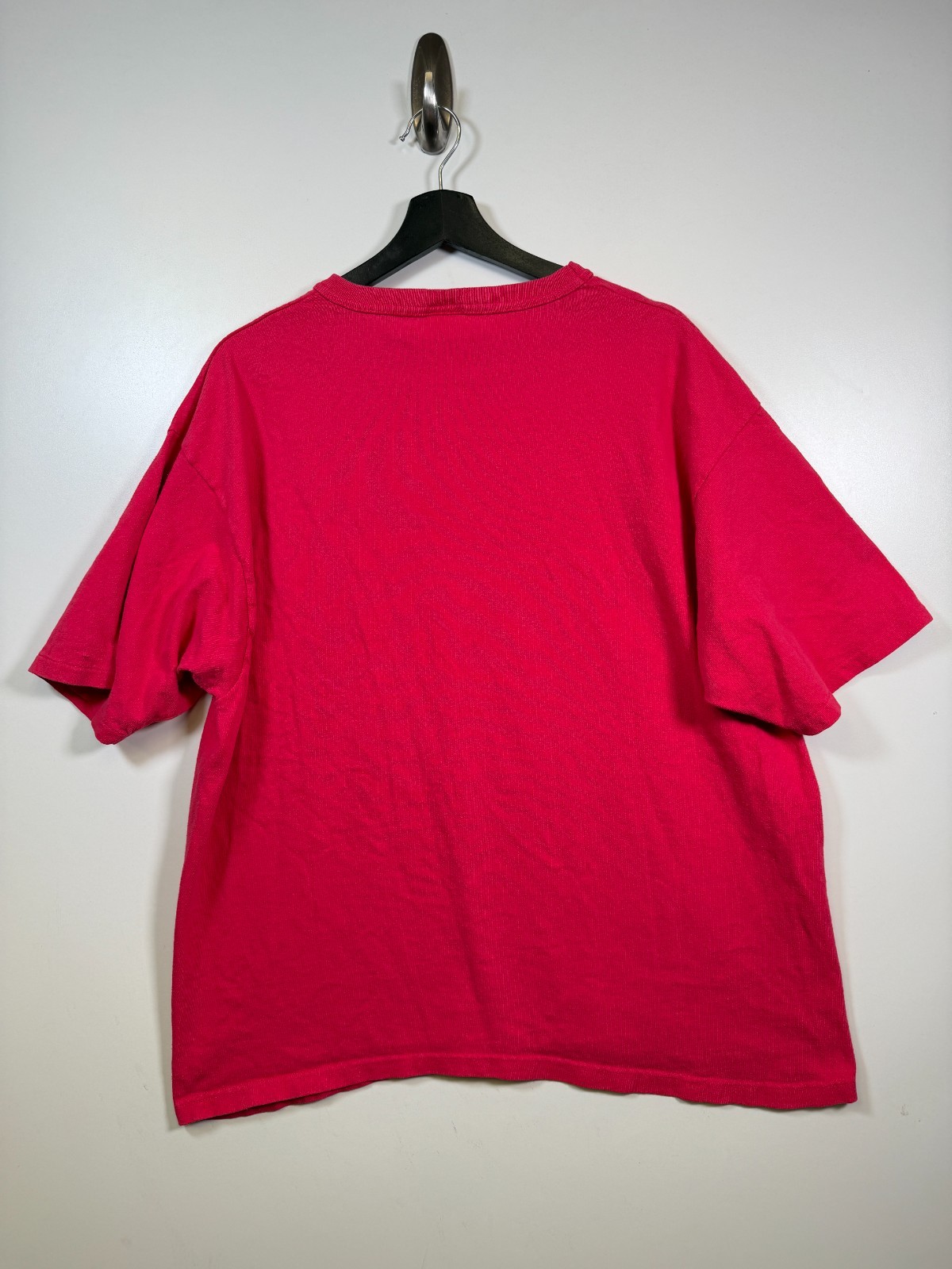 Vtg Champion Mens Crewneck Spellout Logo Statement T Shirt Red Pink Size XL gallery