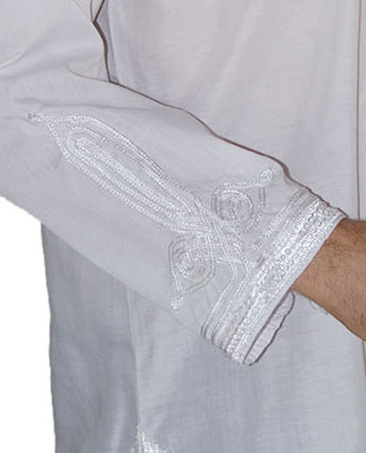 Moroccan Men Tunic Shirt Cafan Casual Handmade Embroidered Cotton X- Large White gallery