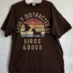 Men’s Brown Easily Distracted By Birds & Dogs Graphic Crew Neck Cotton XL