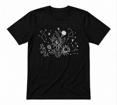 Wildflower Daisy Dandelion Botanical Boho Nature Lover Black T-shirt