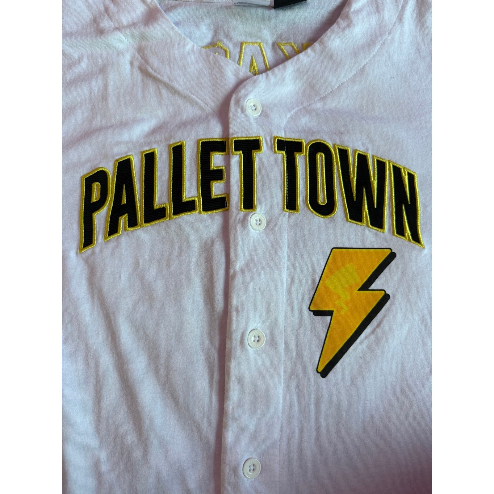 Pokemon Pikachu Pallet Town Baseball Jersey White Yellow XL 025 Button Up Shirt gallery